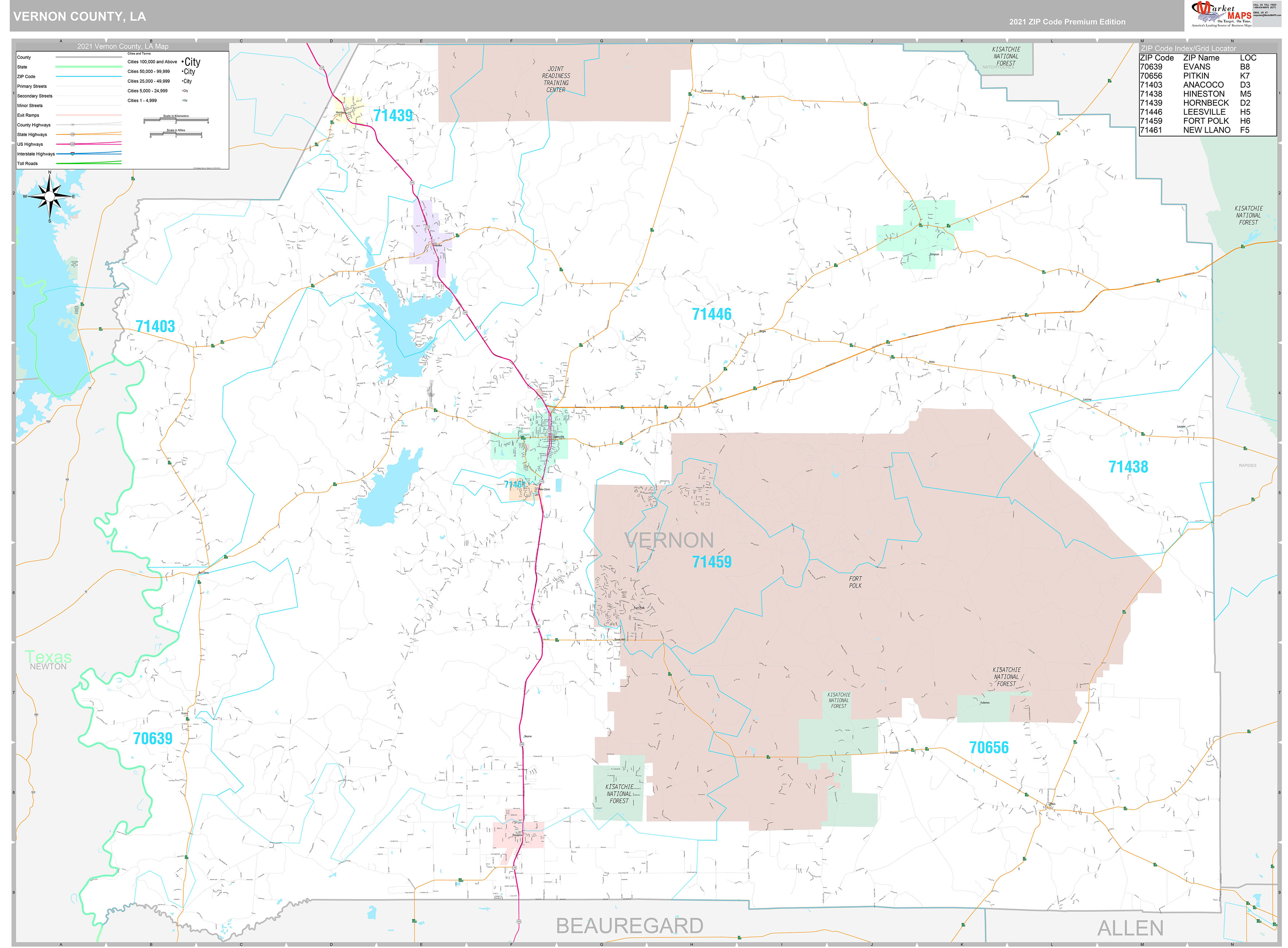 Vernon County, LA Wall Map Premium Style by MarketMAPS
