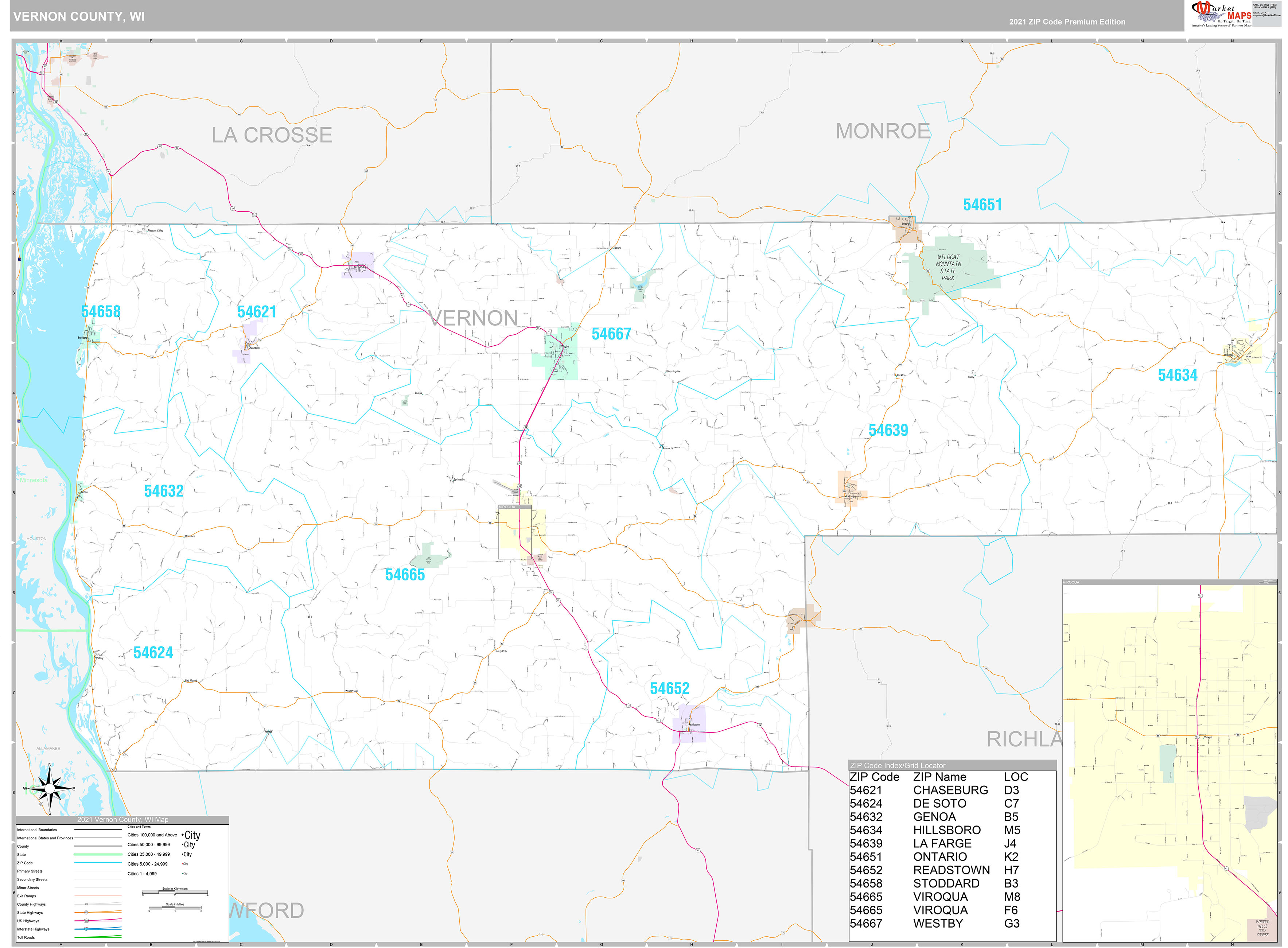 Vernon County, WI Wall Map Premium Style by MarketMAPS
