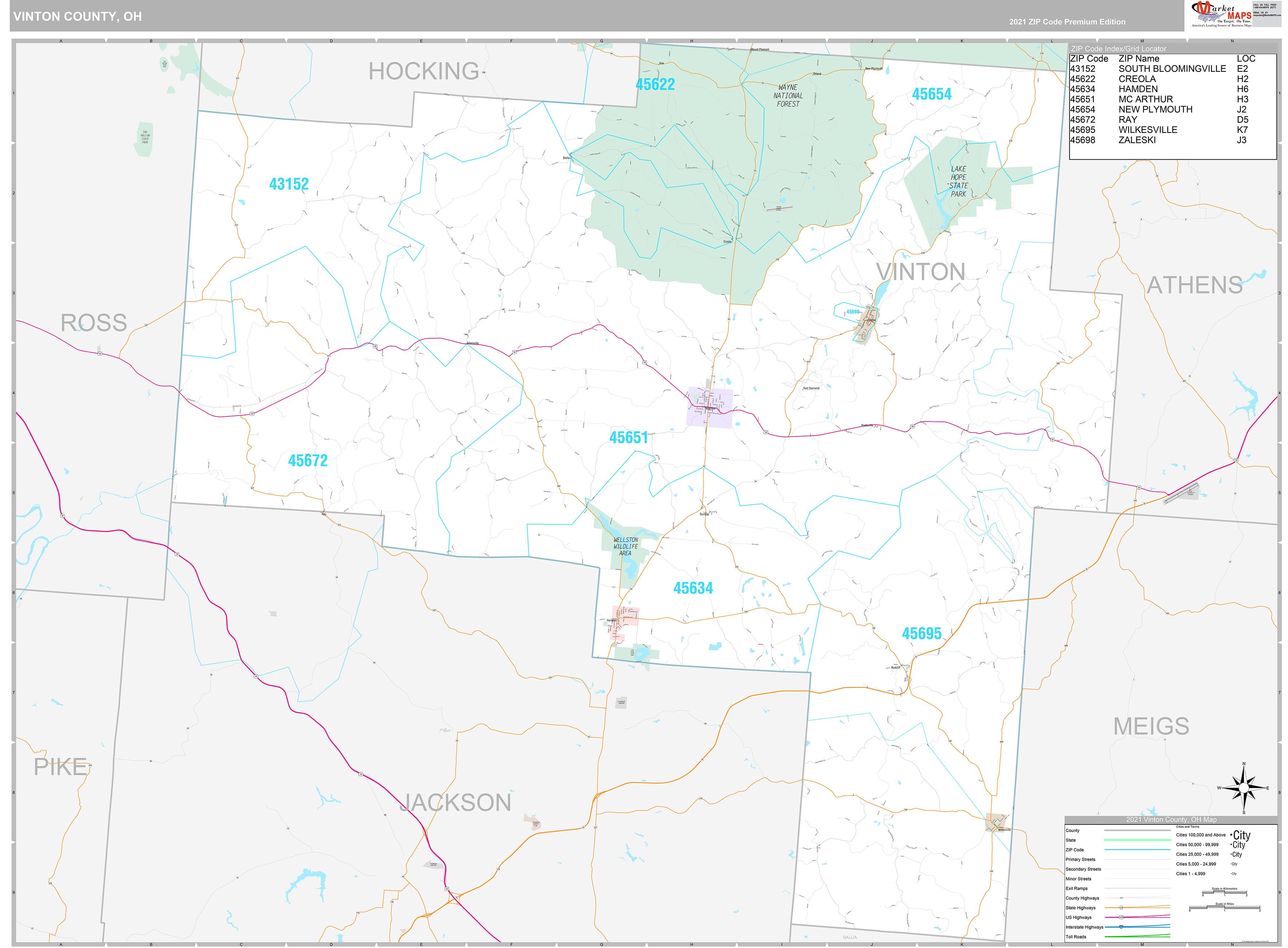 Vinton County, OH Wall Map Premium Style by MarketMAPS MapSales