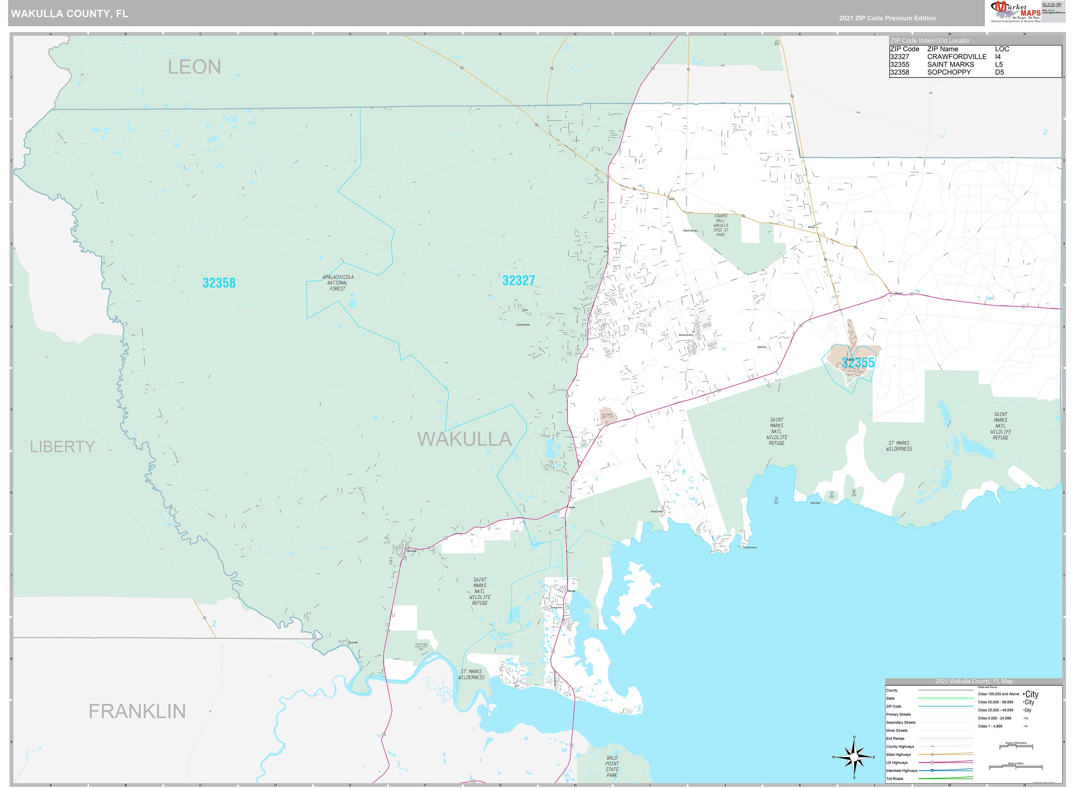 Wakulla County, FL Wall Map Premium Style by MarketMAPS