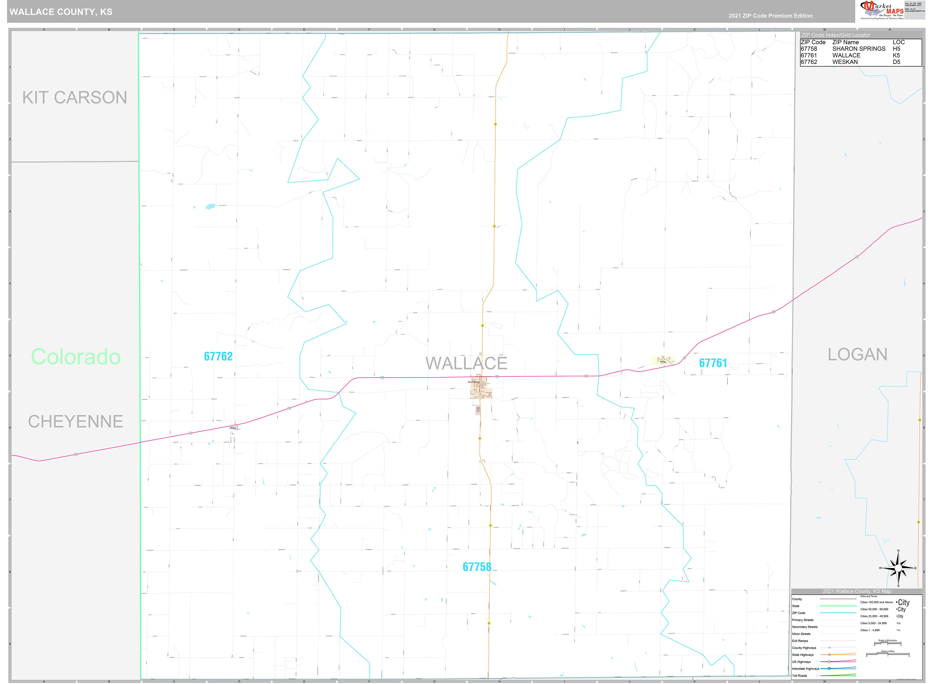 Wallace County, KS Wall Map Premium Style by MarketMAPS
