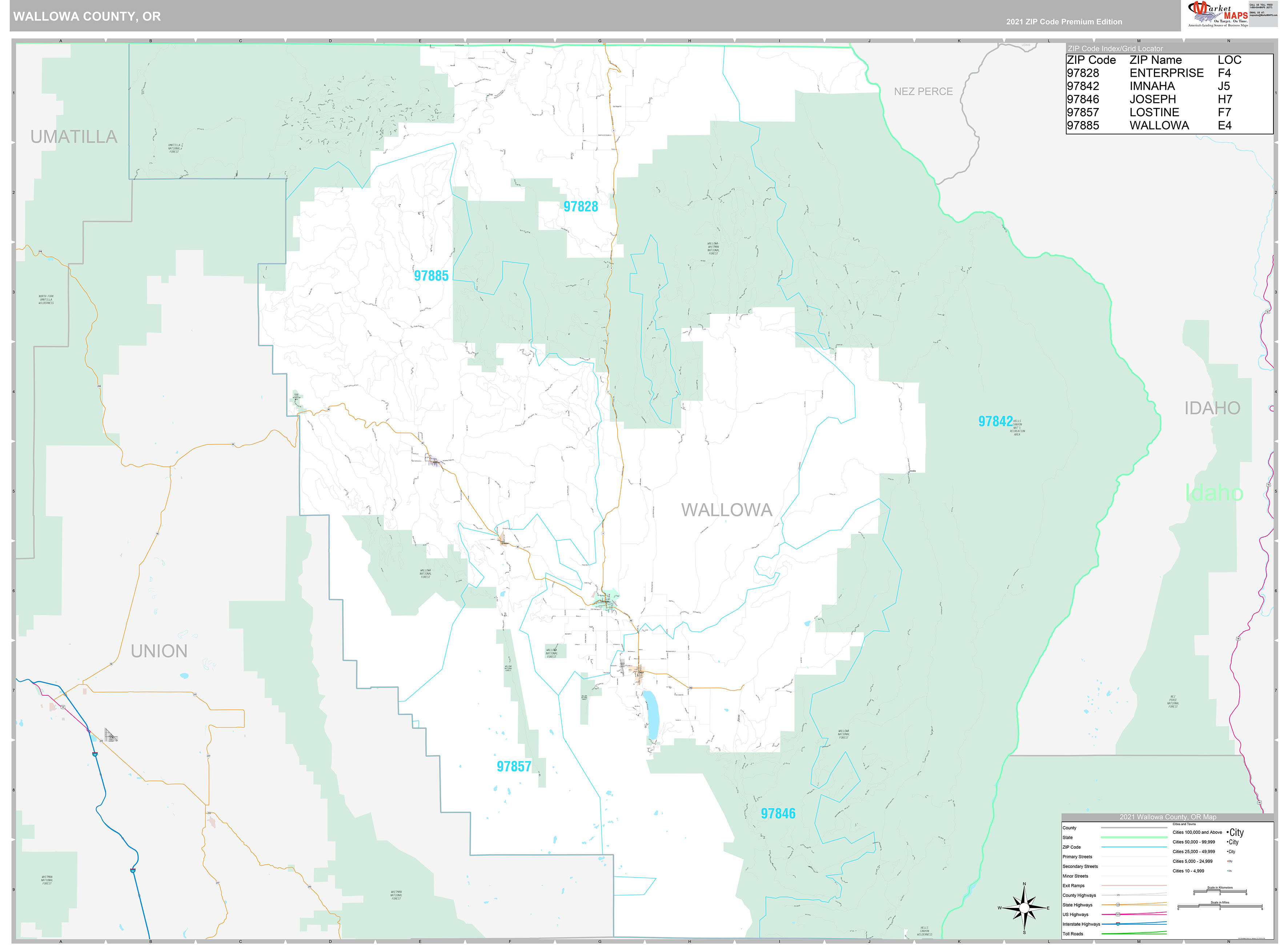 Wallowa County, OR Wall Map Premium Style by MarketMAPS