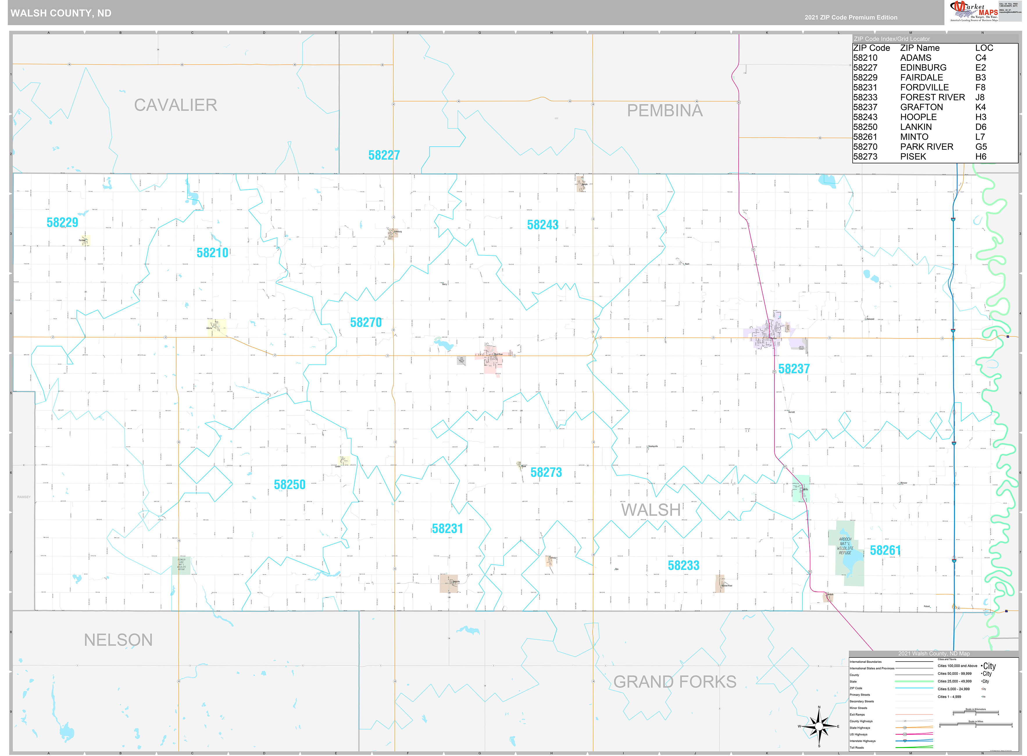 Walsh County, ND Wall Map Premium Style by MarketMAPS MapSales