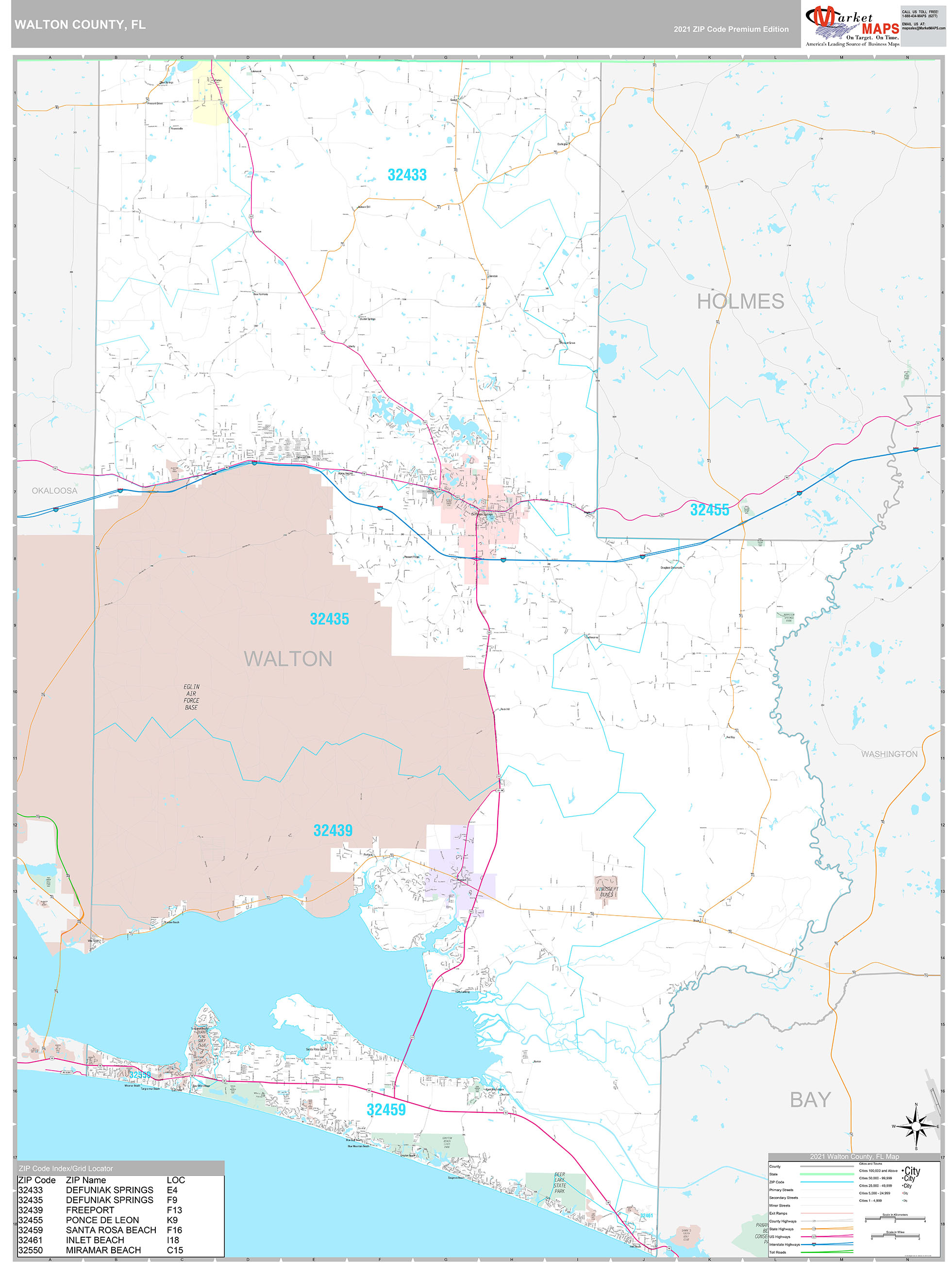 Walton County FL Wall Map Premium - Walton FL