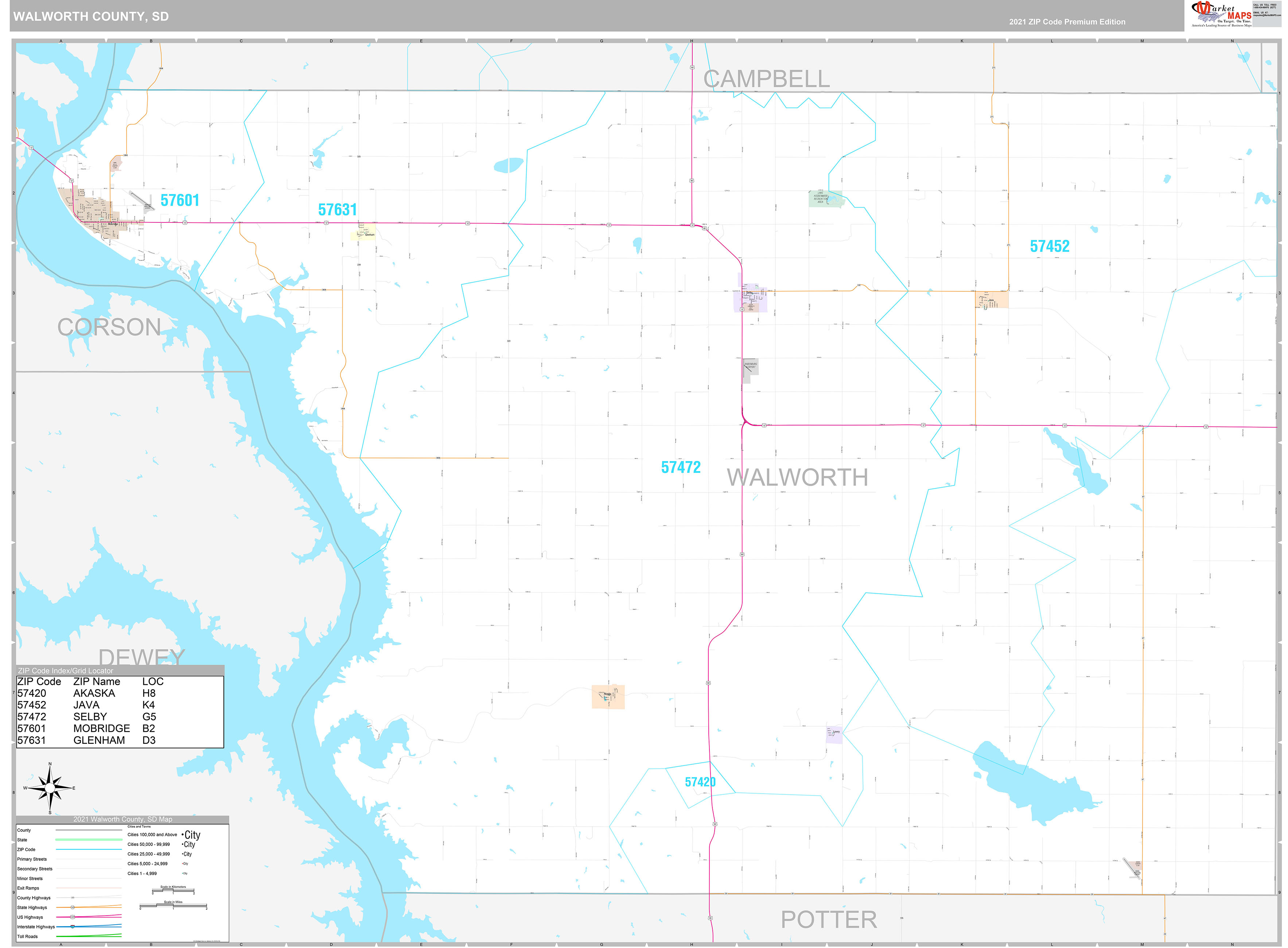 Walworth County, SD Wall Map Premium Style by MarketMAPS