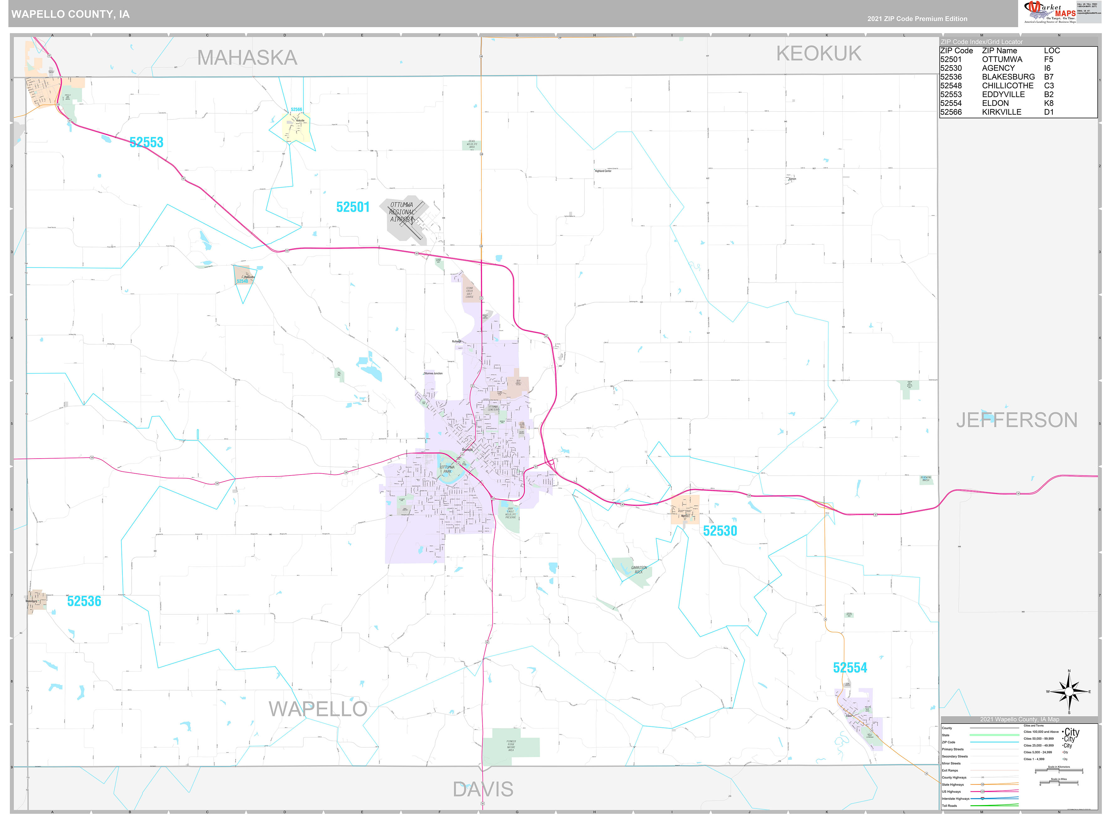 Wapello County, IA Wall Map Premium Style by MarketMAPS MapSales