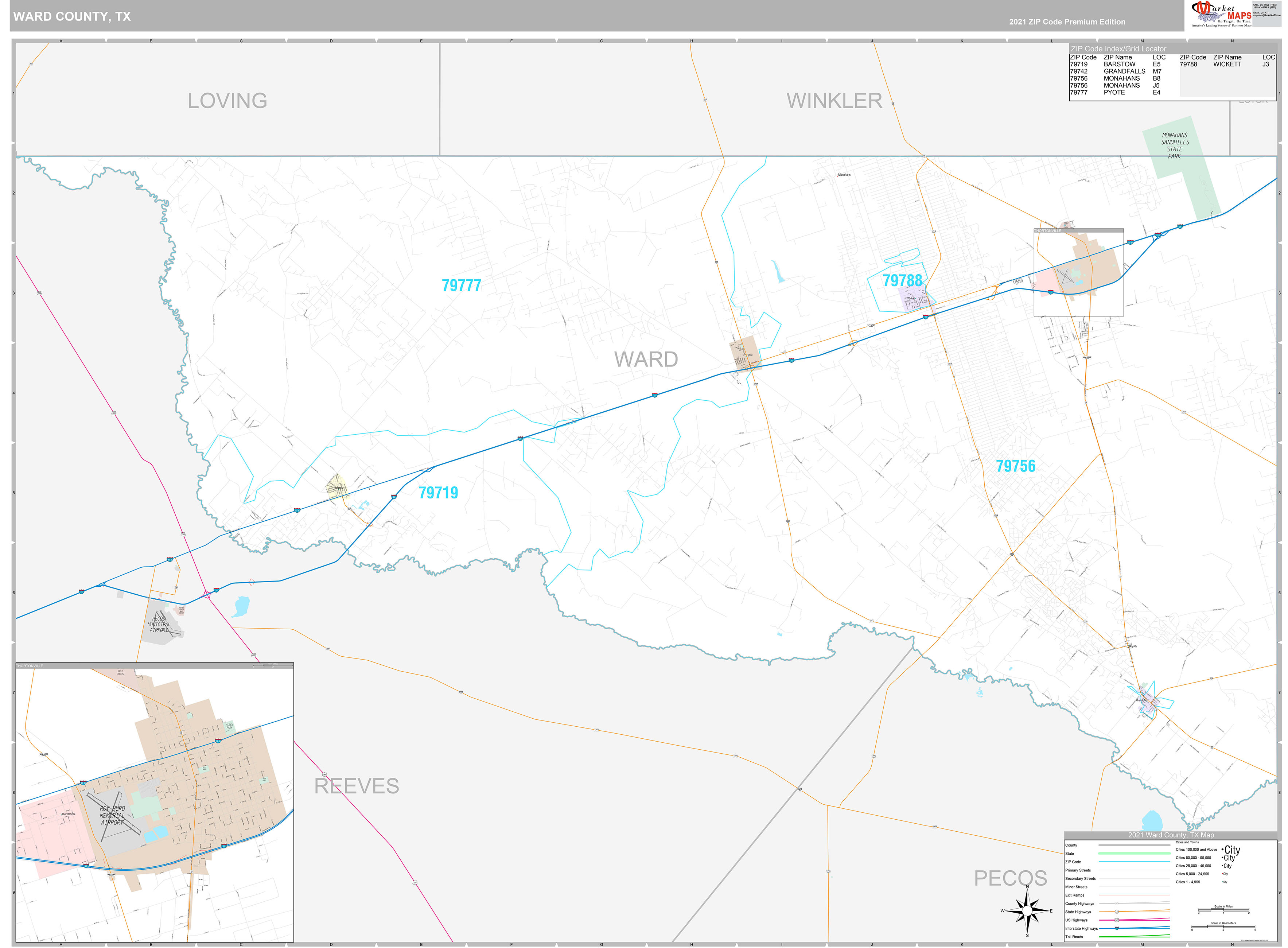 Ward County, TX Wall Map Premium Style by MarketMAPS