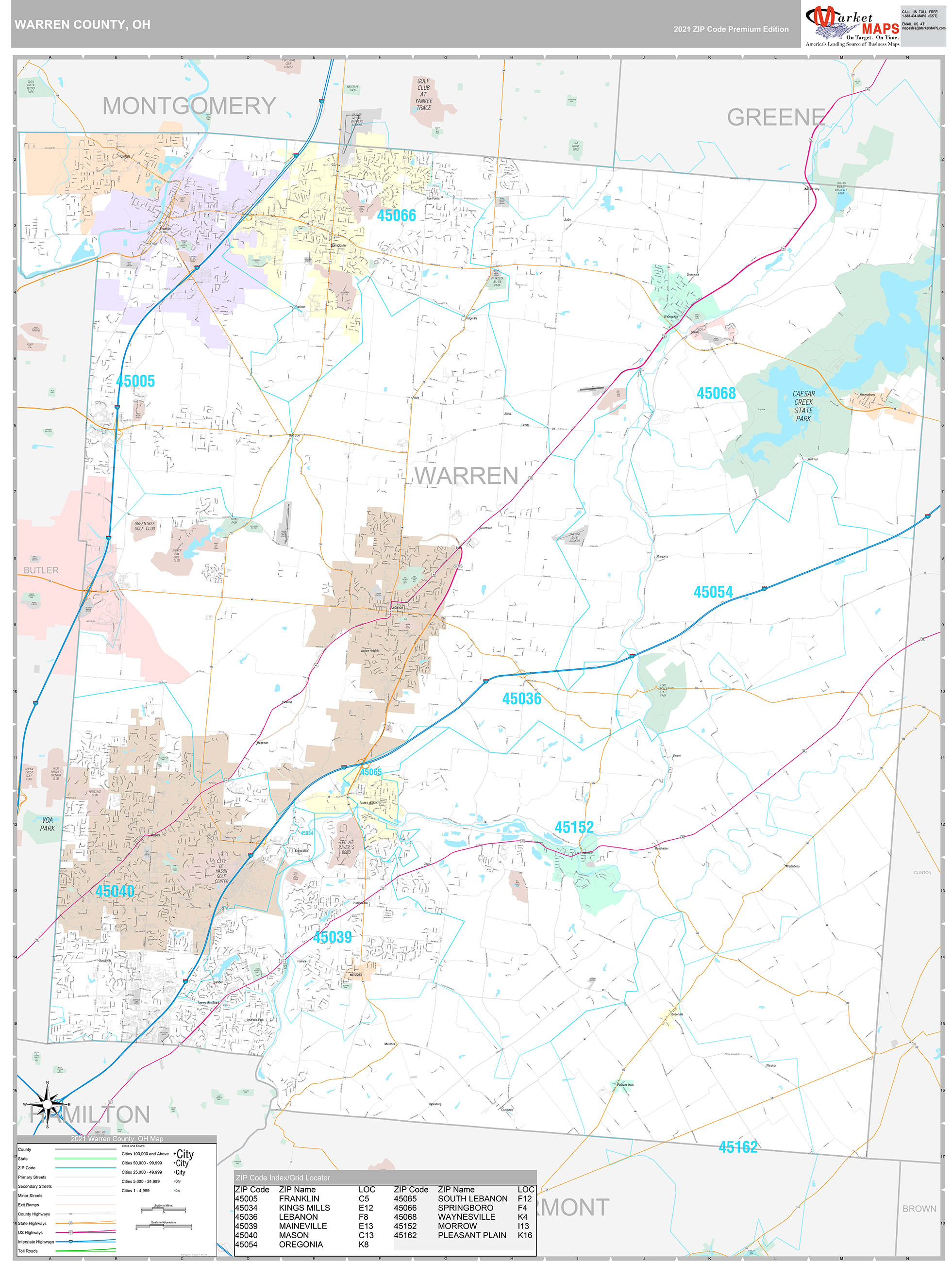 Warren County, OH Wall Map Premium Style by MarketMAPS - MapSales