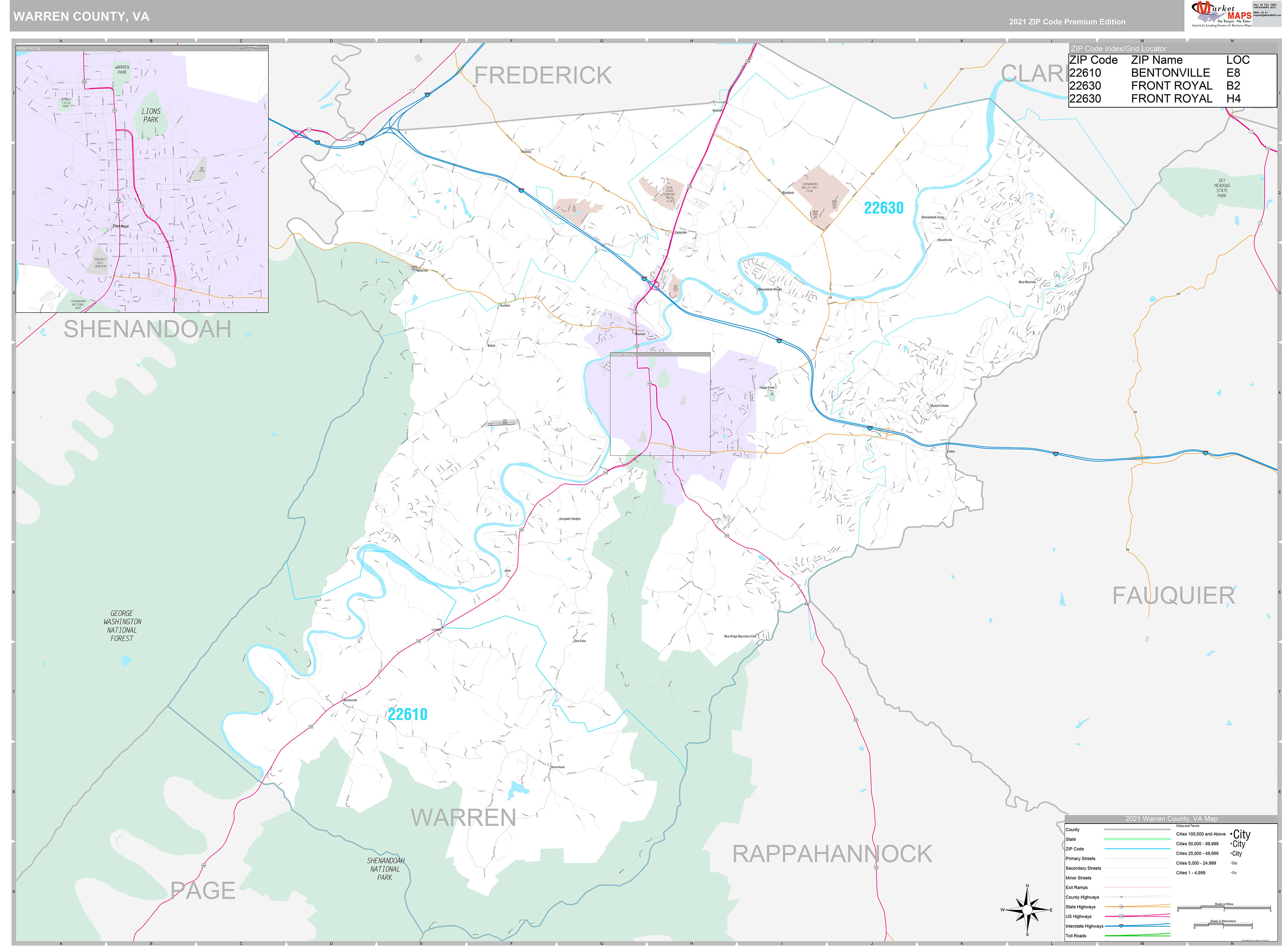 Warren County, VA Wall Map Premium Style by MarketMAPS