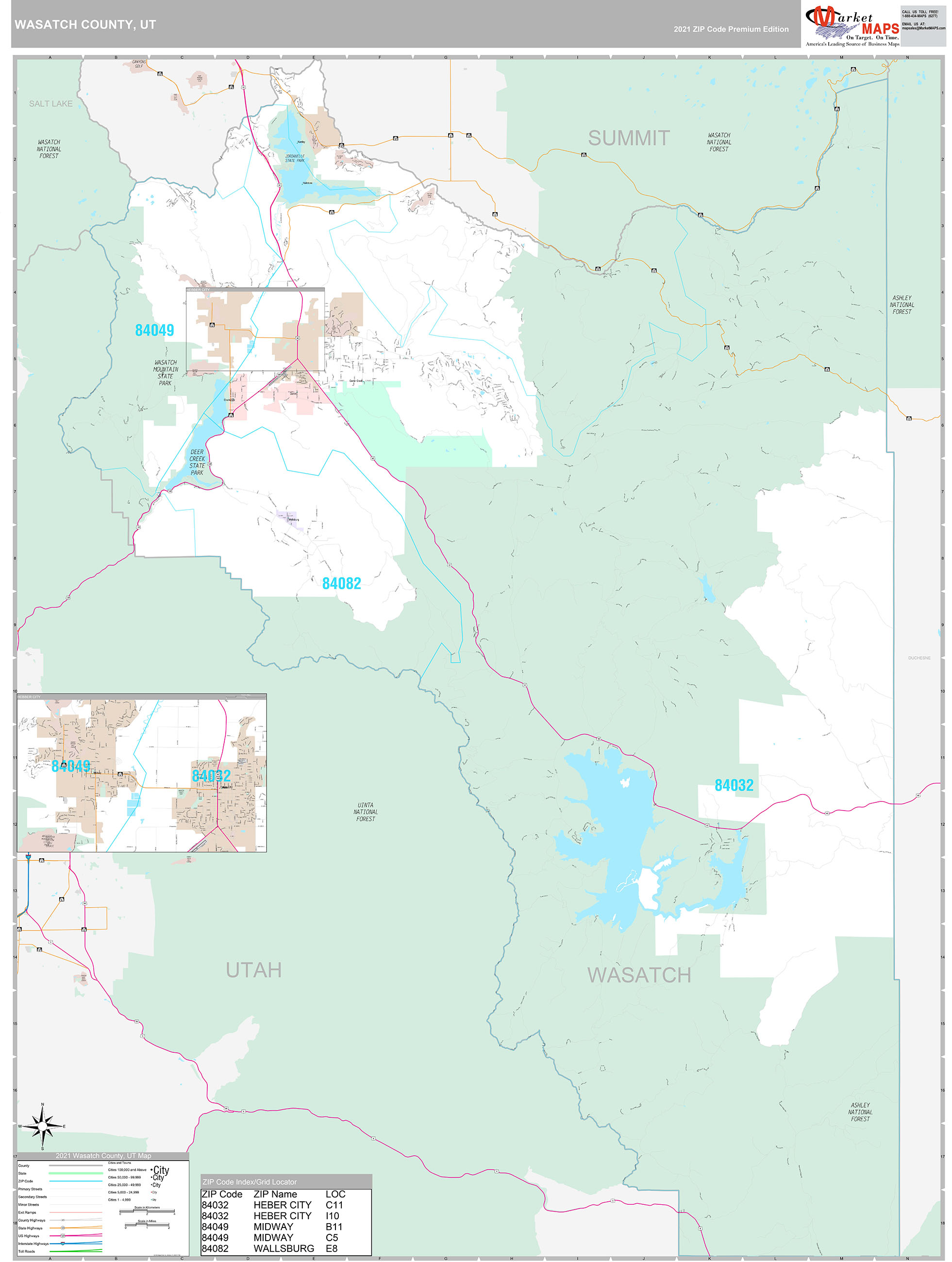 Wasatch County, UT Wall Map Premium Style by MarketMAPS - MapSales.com