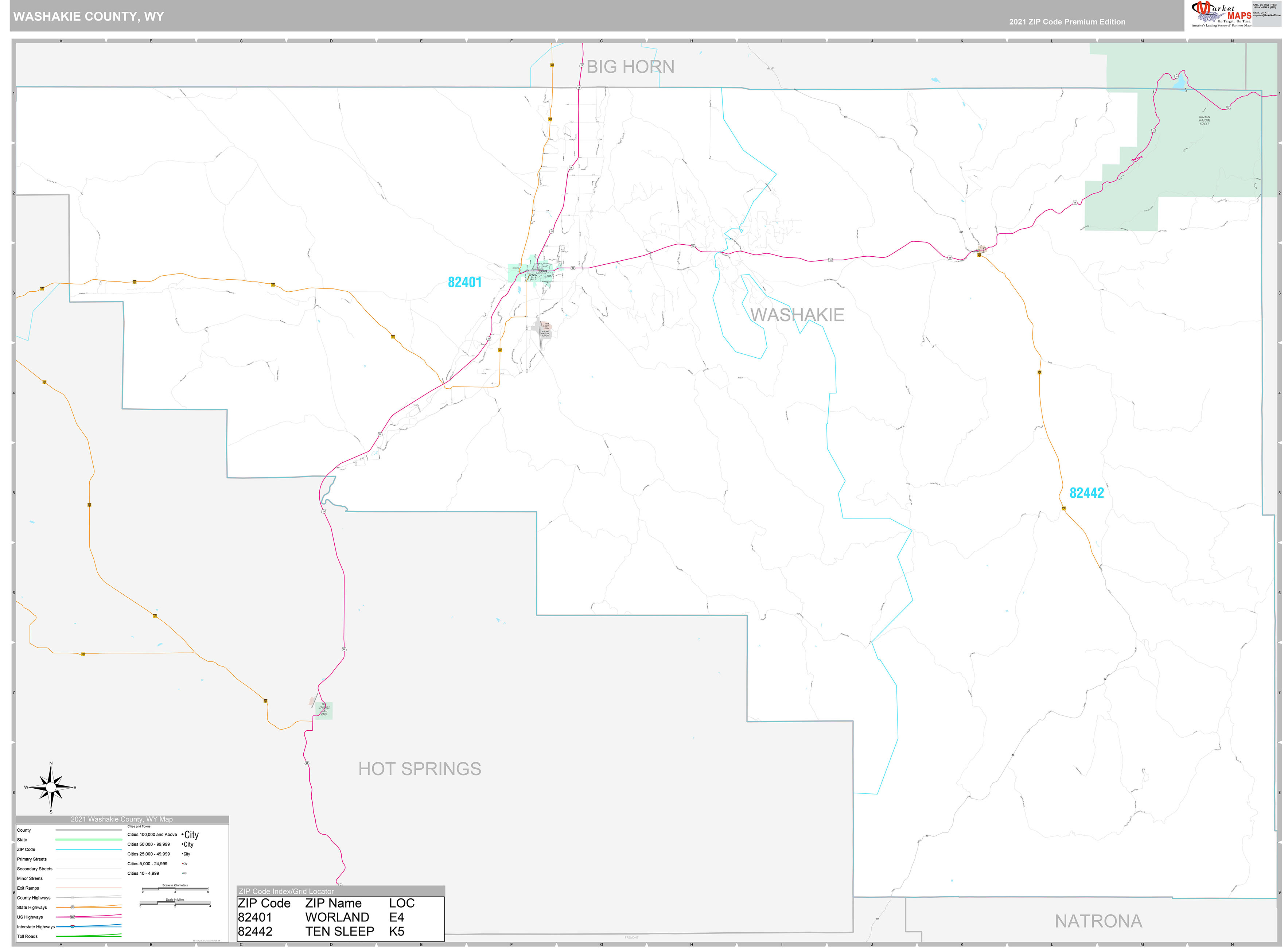 Washakie County, WY Wall Map Premium Style by MarketMAPS