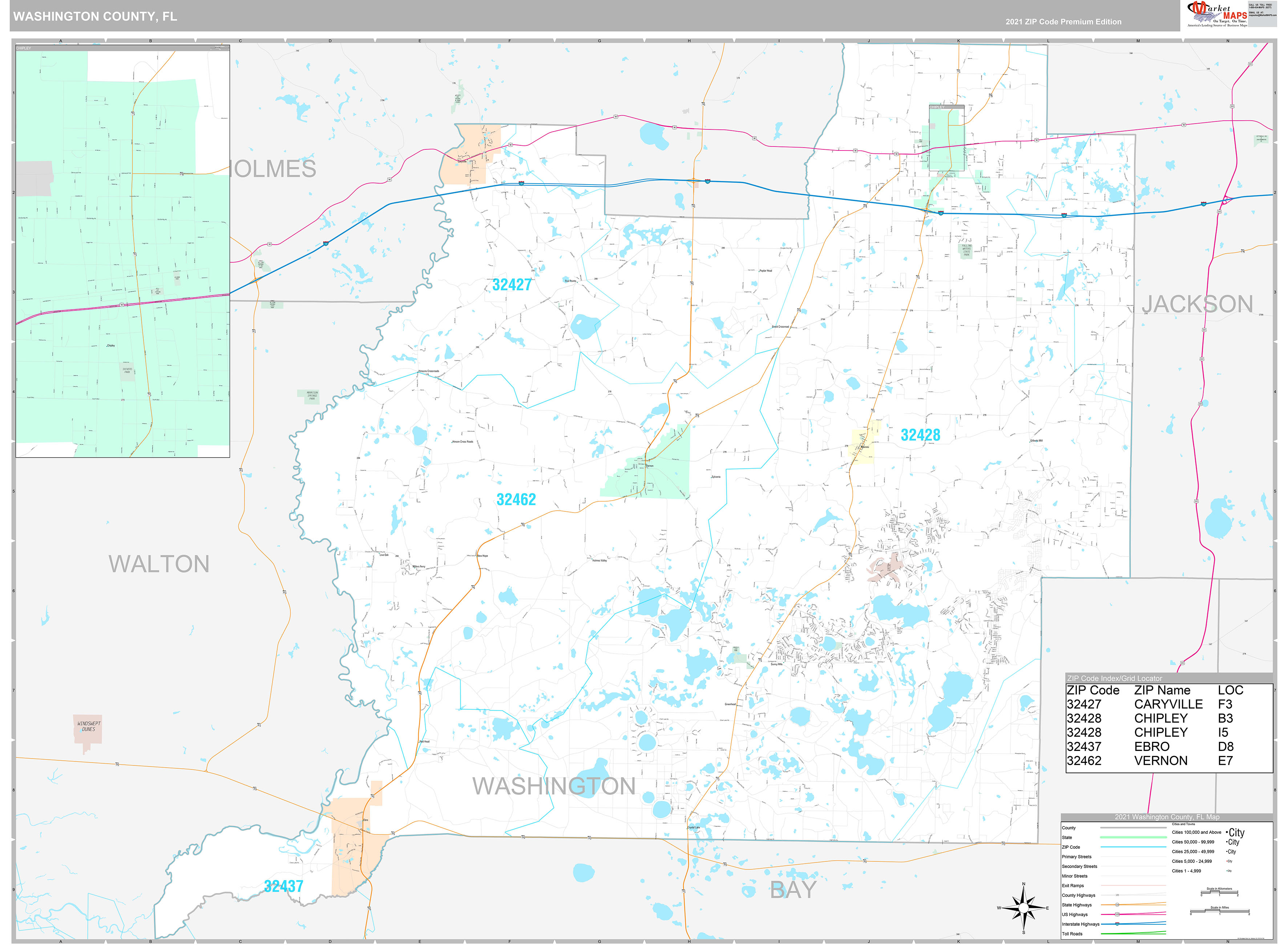 Washington County, FL Wall Map Premium Style by MarketMAPS