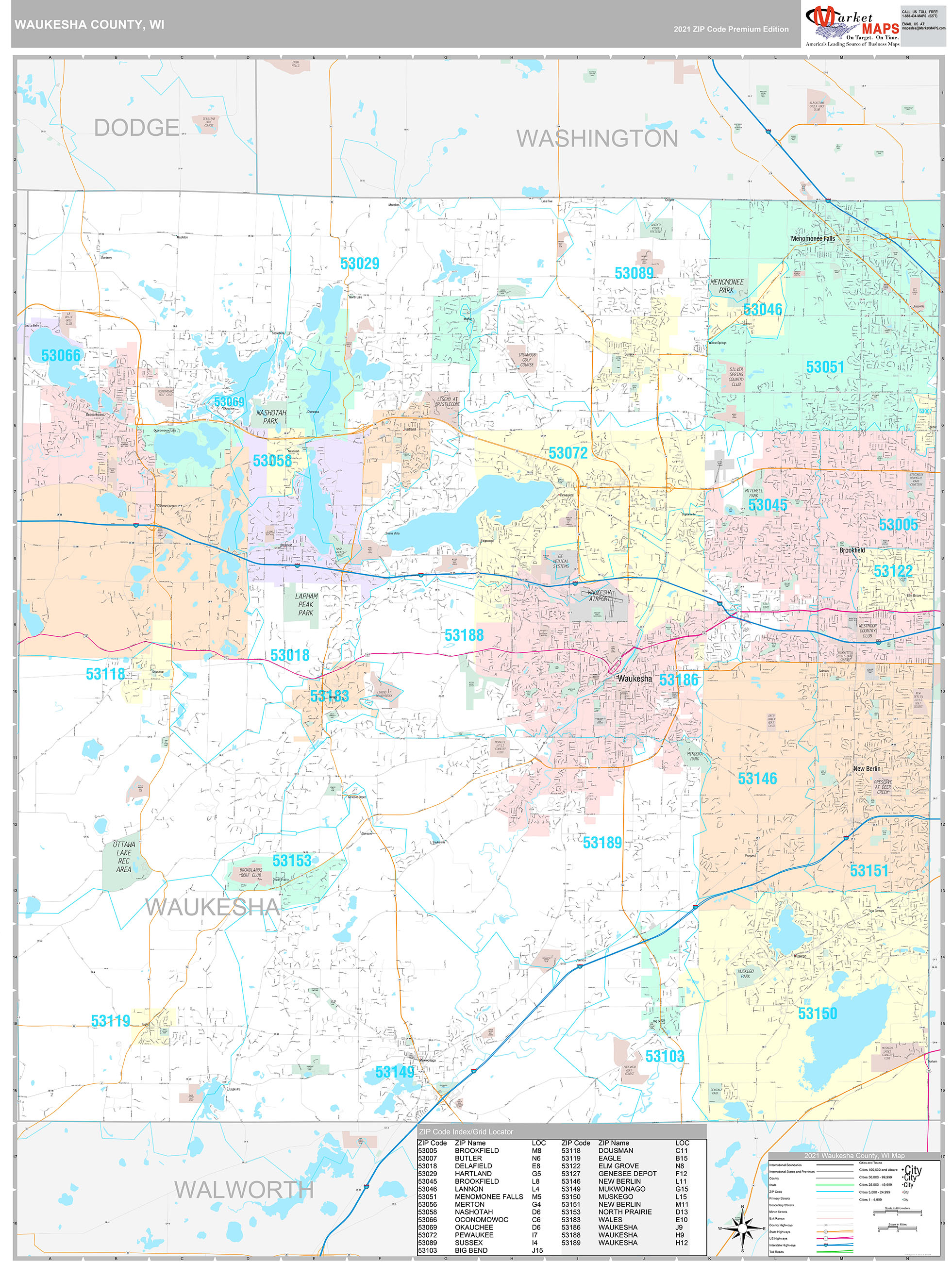 Waukesha County, WI Wall Map Premium Style by MarketMAPS MapSales