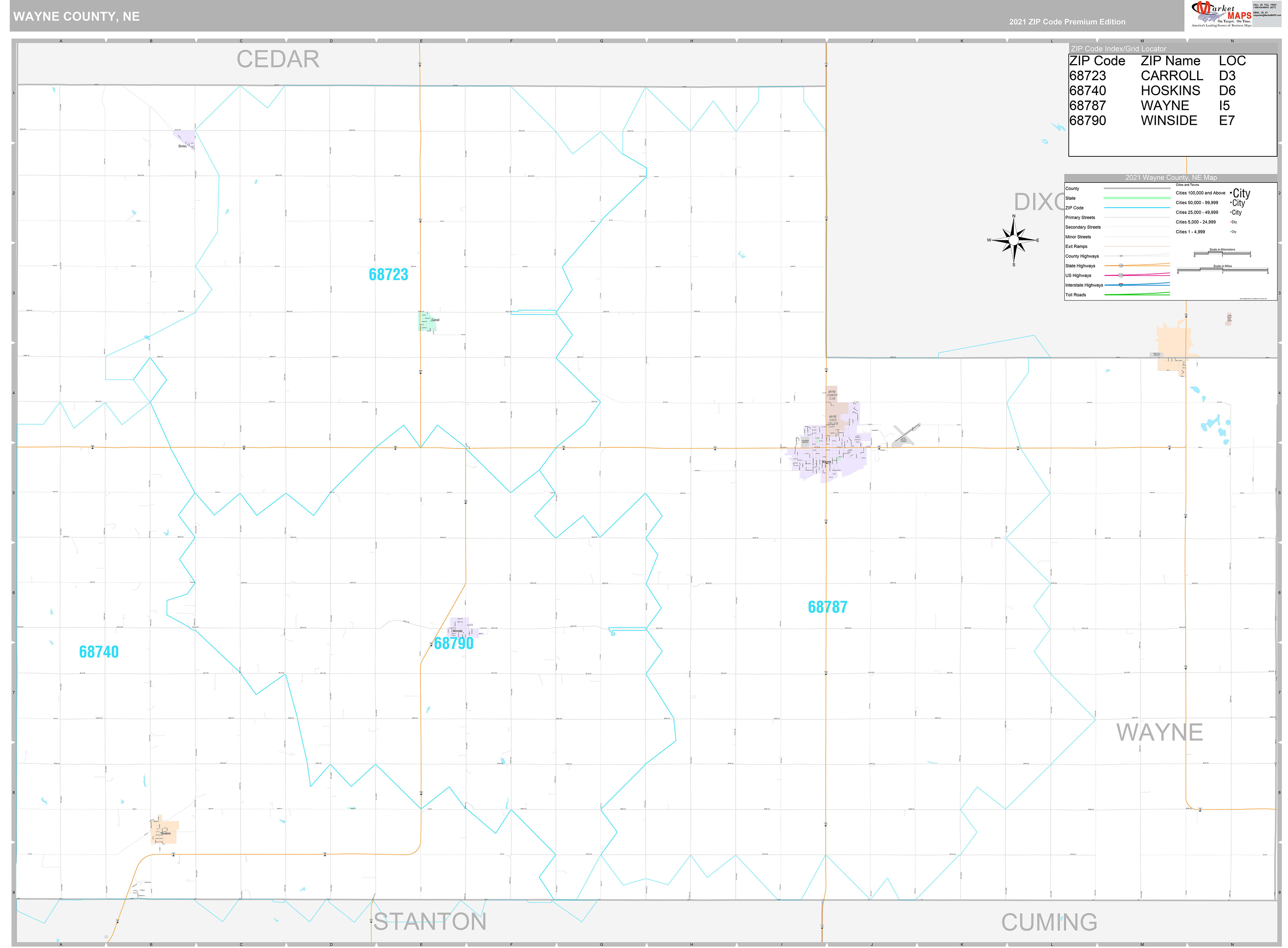 Wayne County, NE Wall Map Premium Style by MarketMAPS