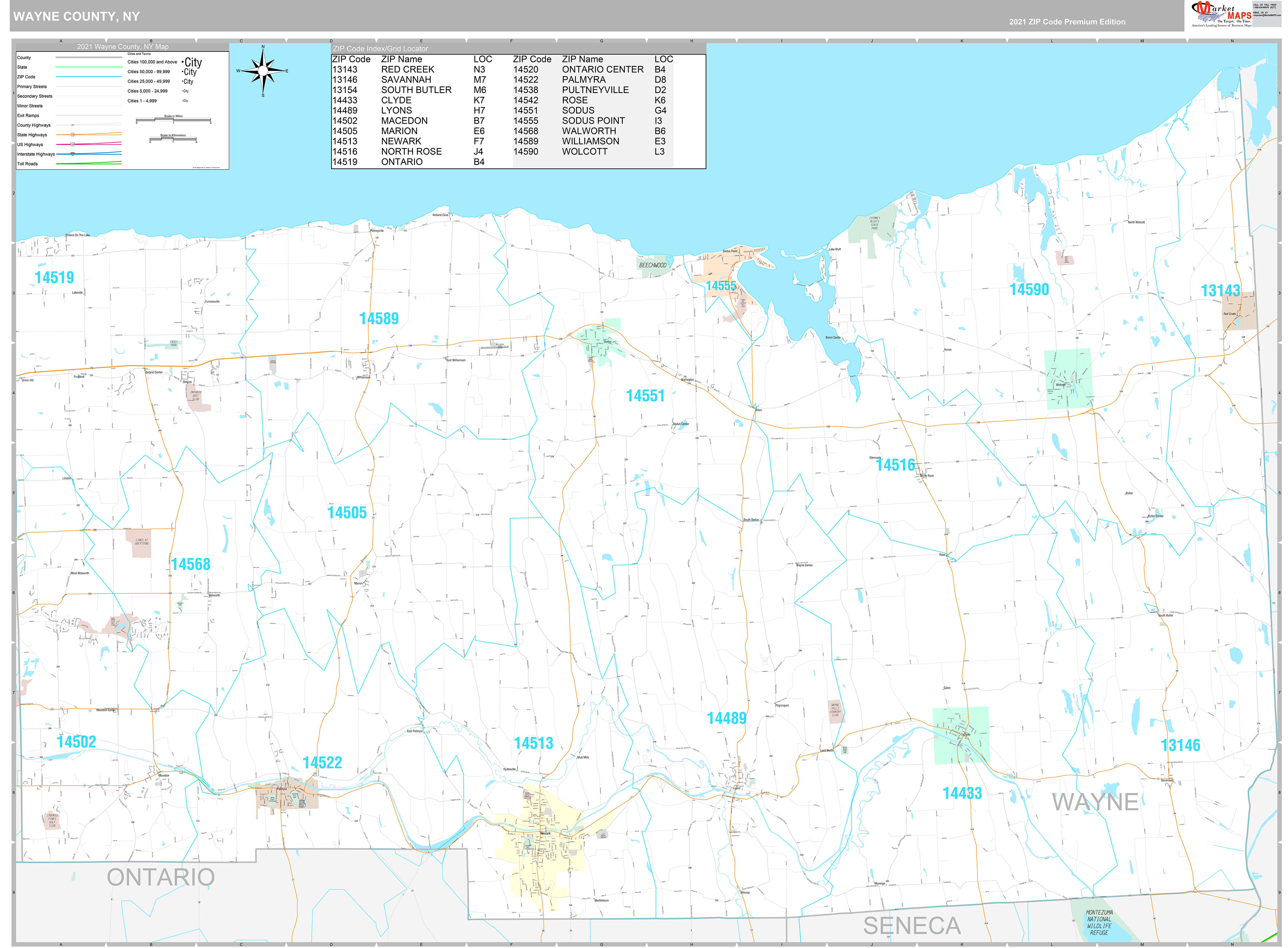 Wayne County, NY Wall Map Premium Style by MarketMAPS