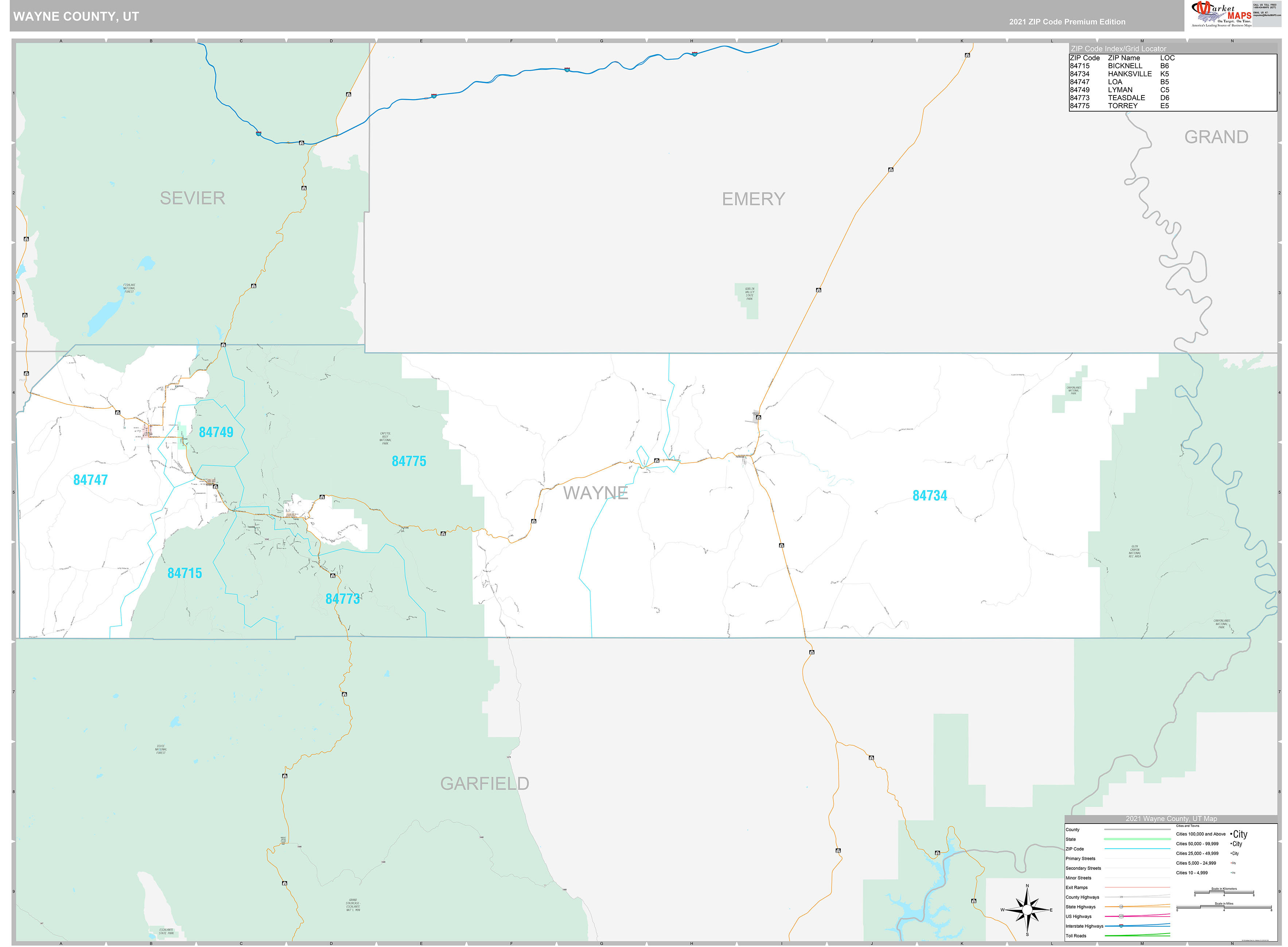 Wayne County, UT Wall Map Premium Style by MarketMAPS