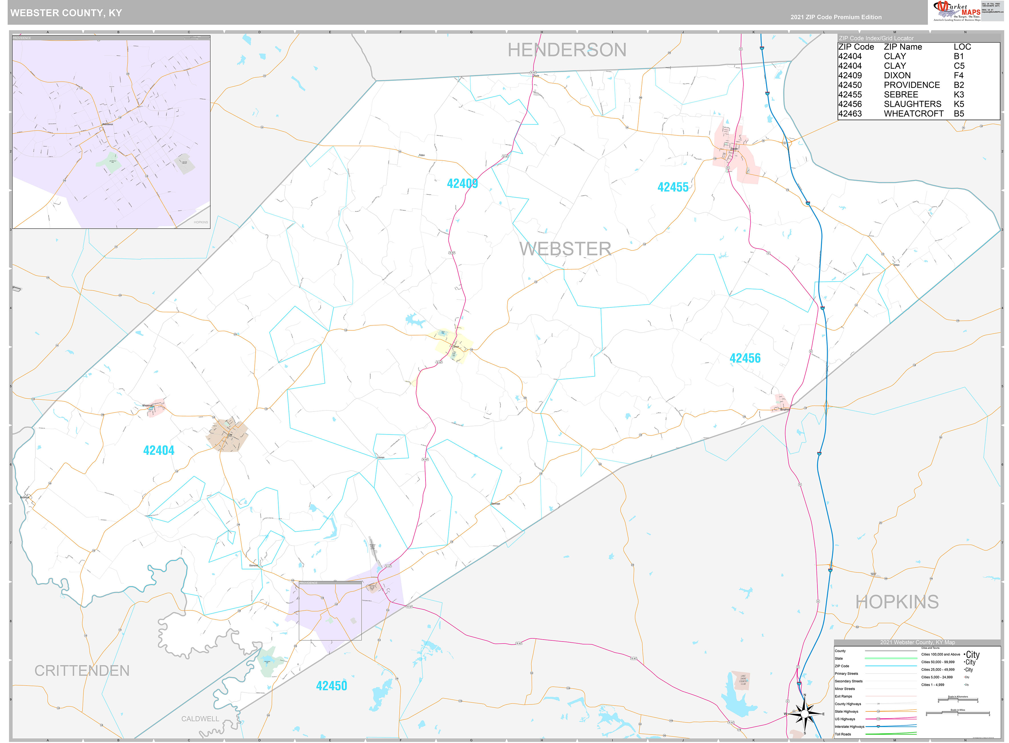 Webster County, KY Wall Map Premium Style by MarketMAPS MapSales