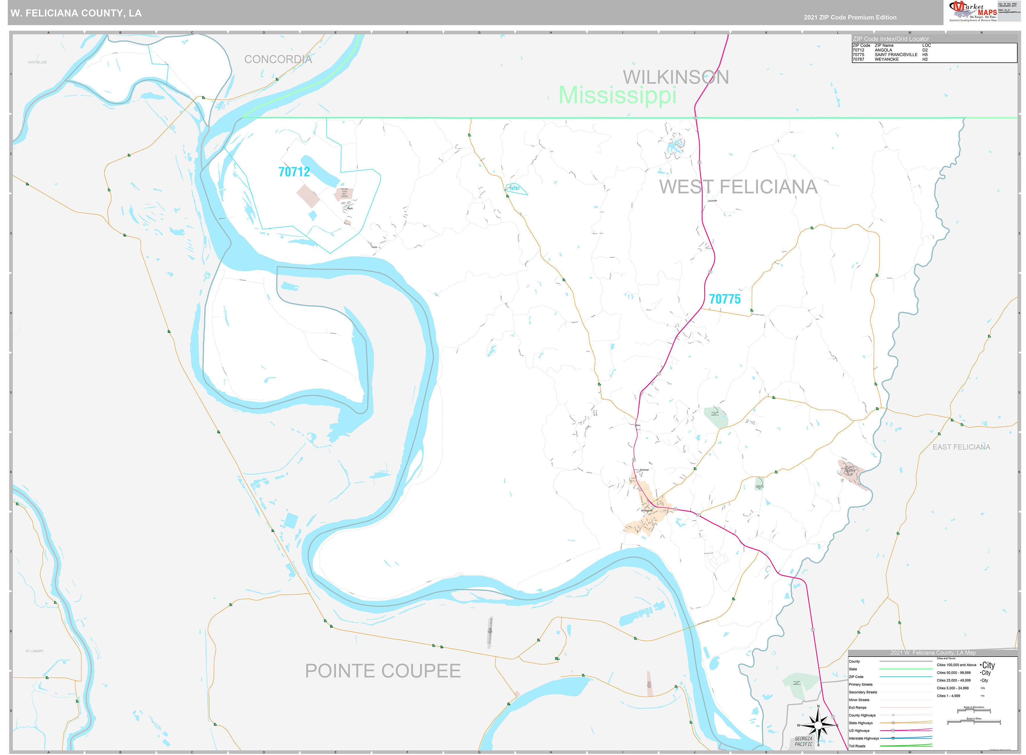 W. Feliciana County, LA Wall Map Premium Style by MarketMAPS