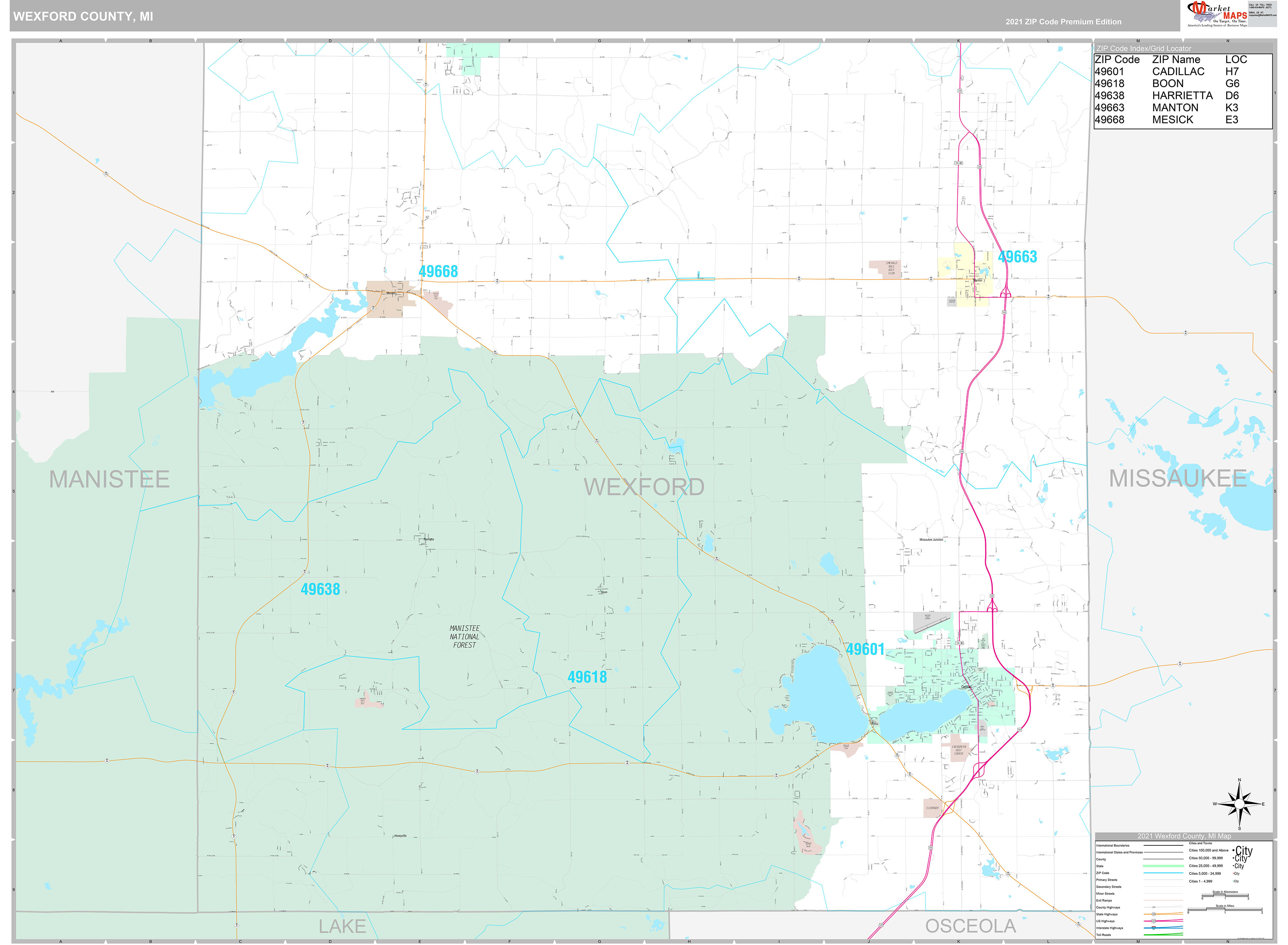 Wexford County, MI Wall Map Premium Style by MarketMAPS