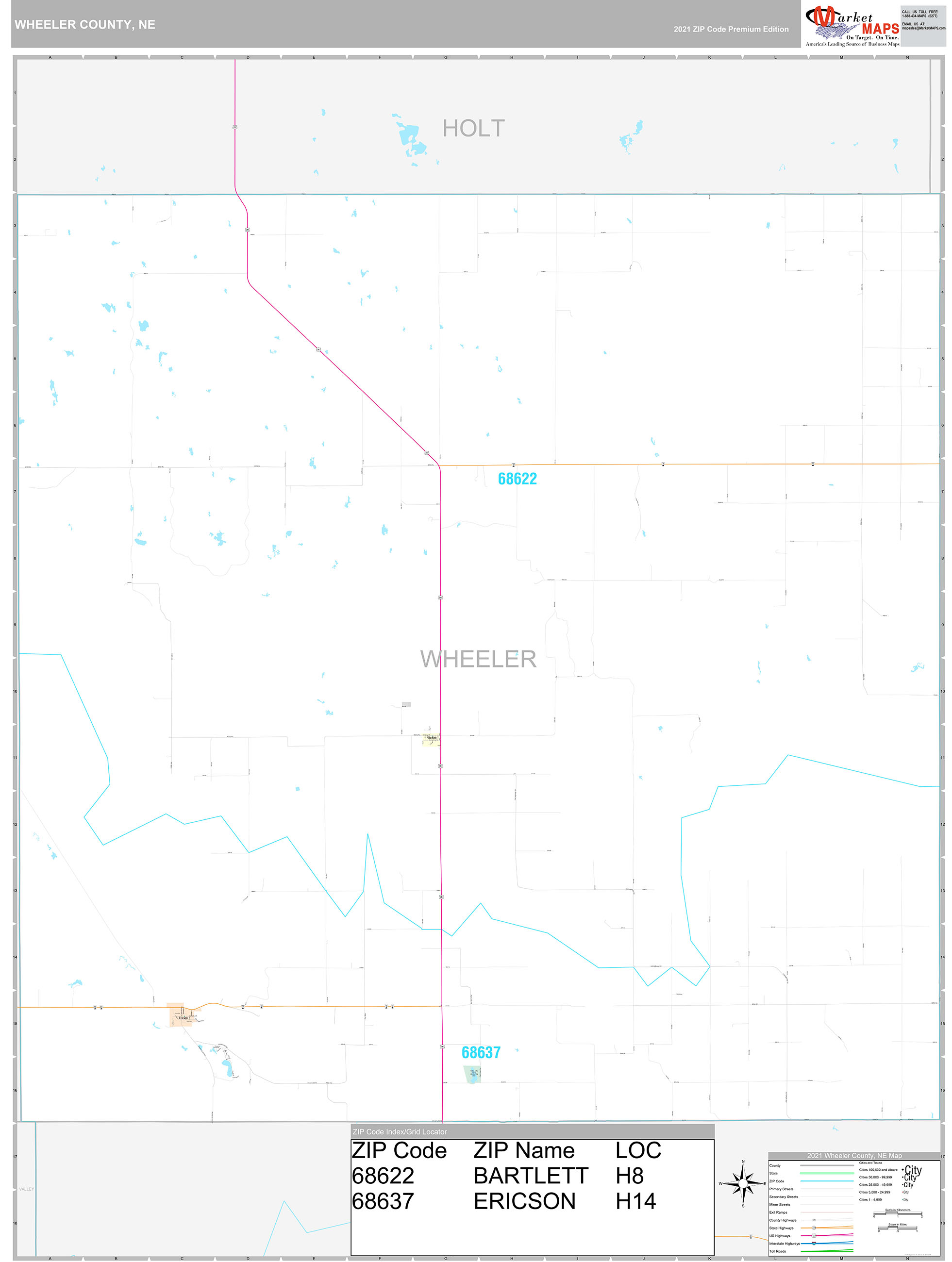 Wheeler County, NE Wall Map Premium Style by MarketMAPS