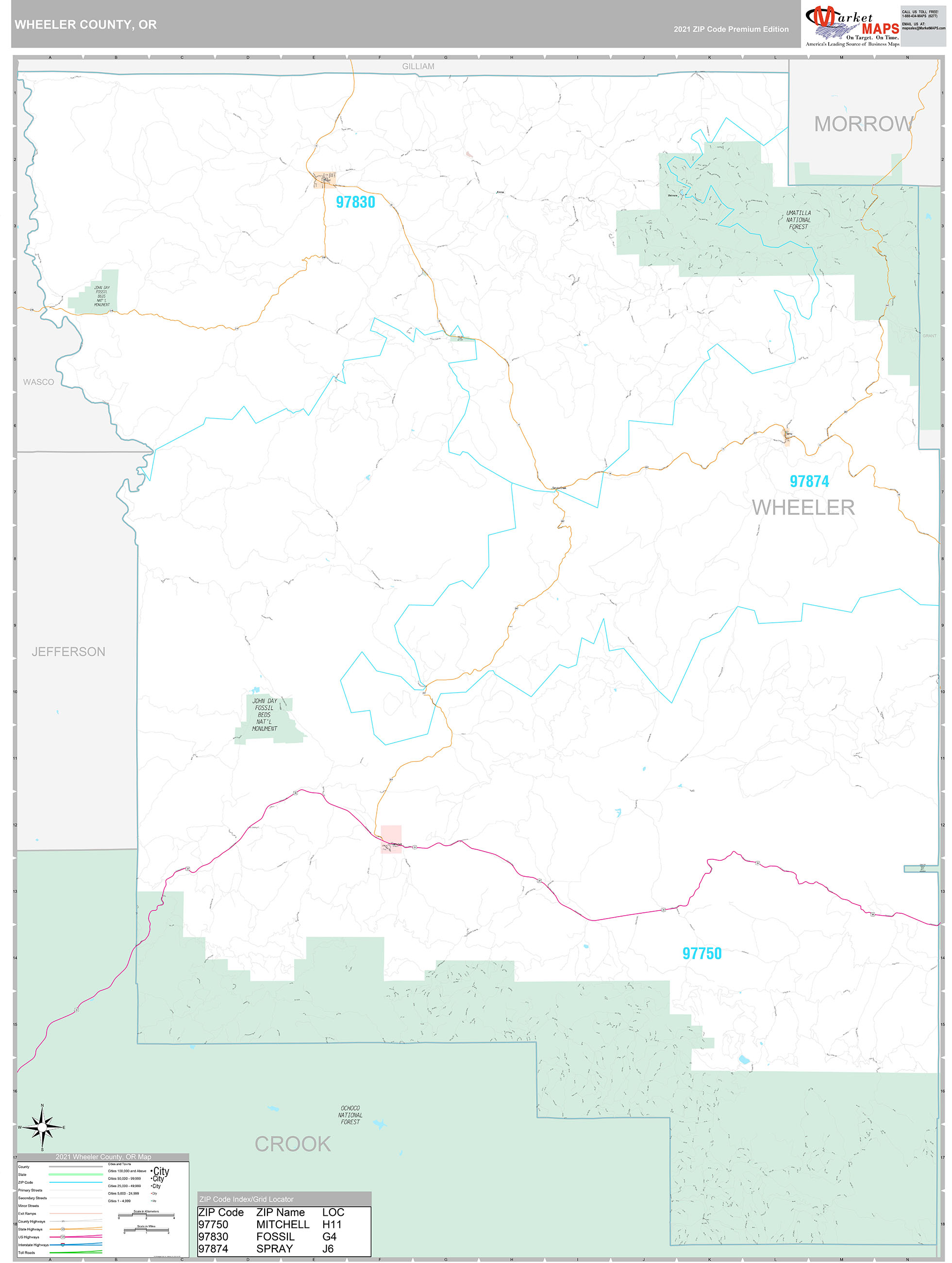 Wheeler County, OR Wall Map Premium Style by MarketMAPS MapSales