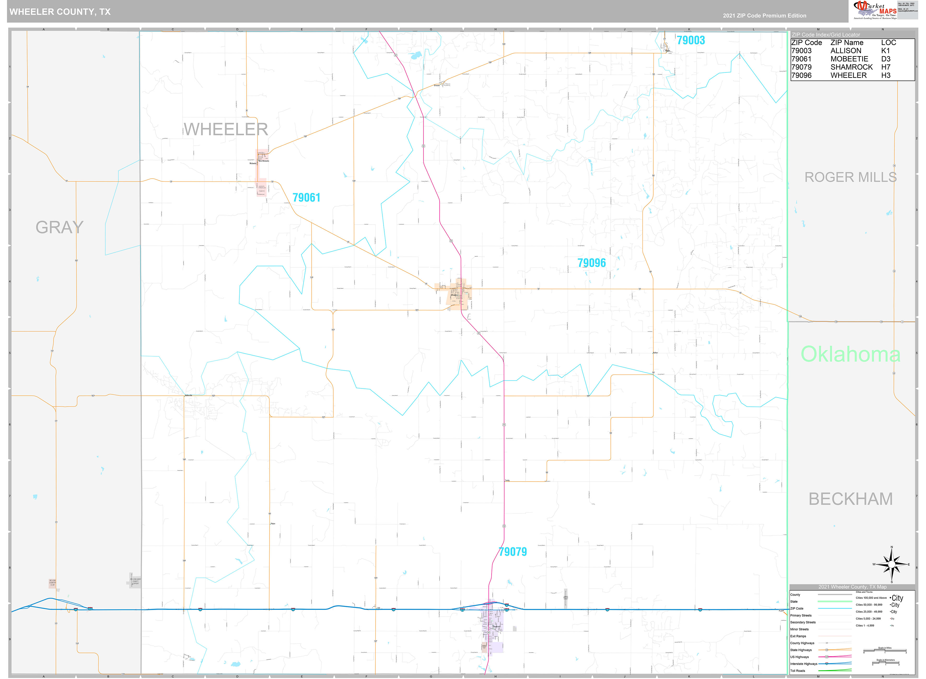 Wheeler County, TX Wall Map Premium Style by MarketMAPS MapSales