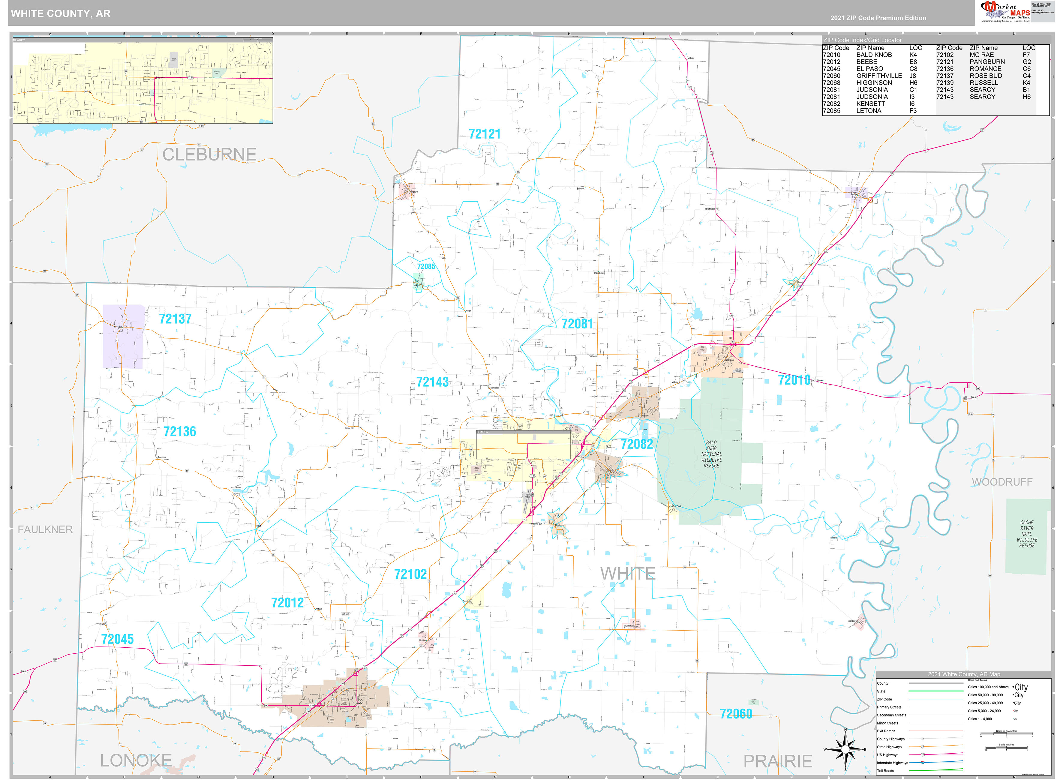 White County, AR Wall Map Premium Style by MarketMAPS