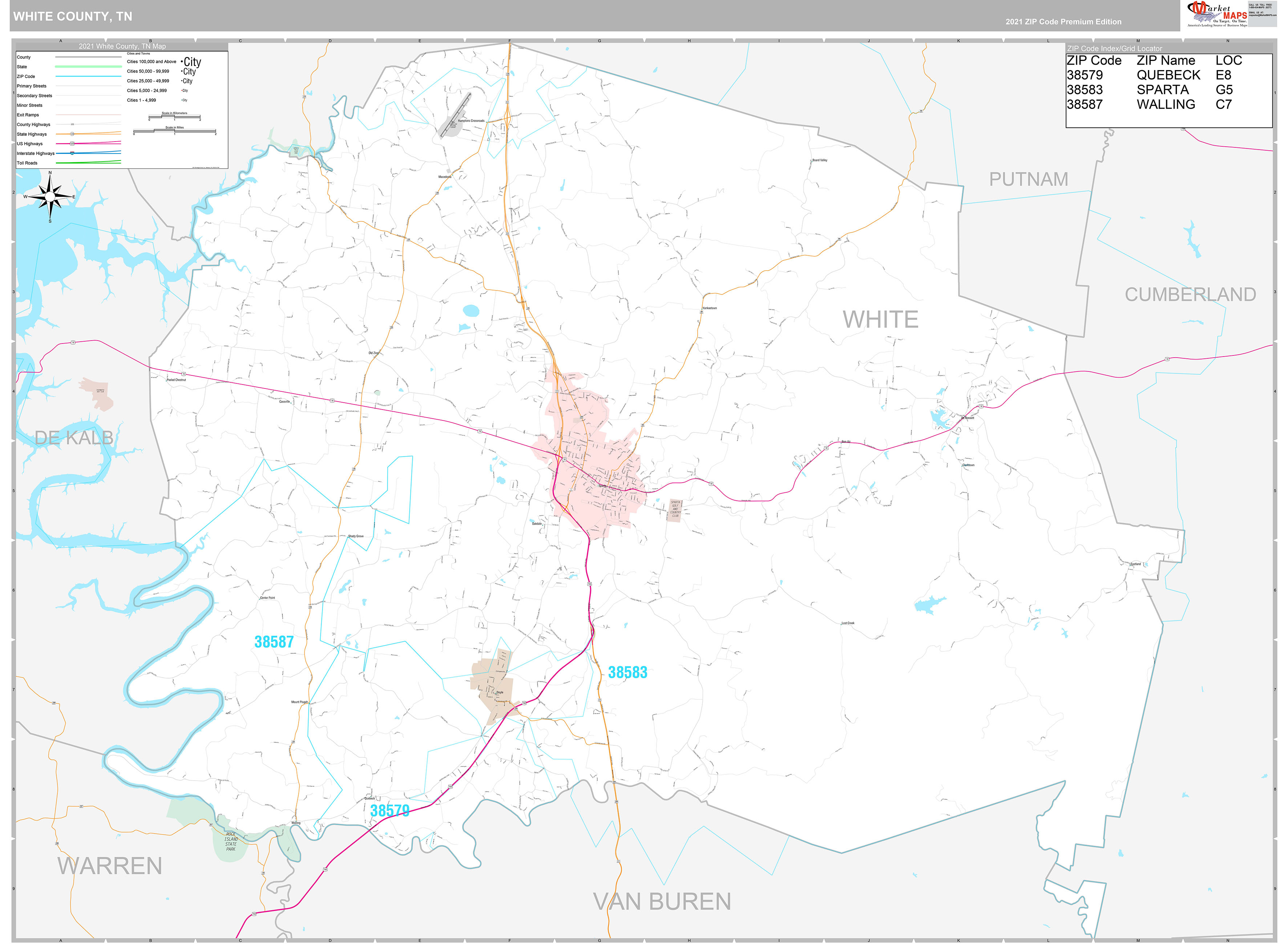 White County, TN Wall Map Premium Style by MarketMAPS
