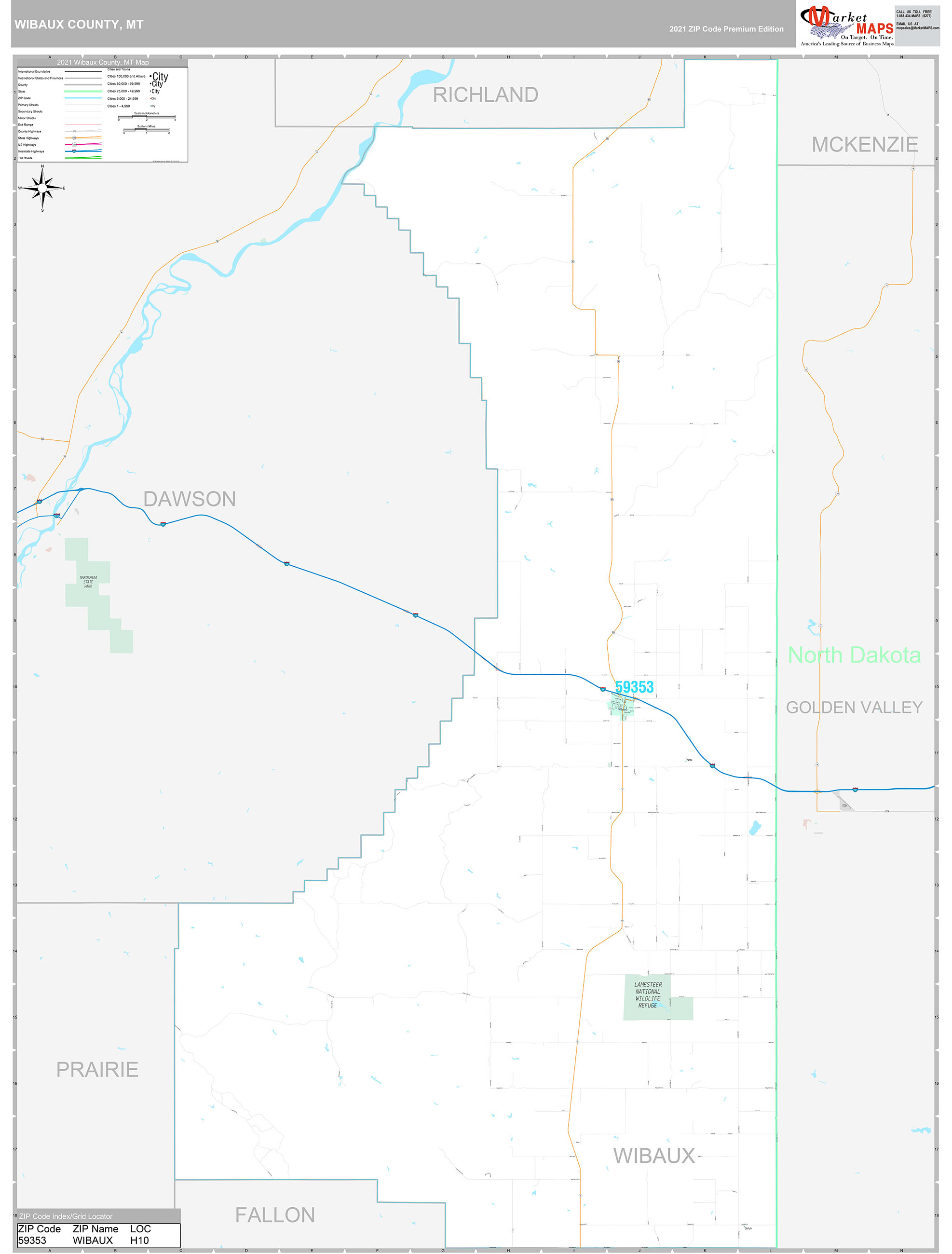 Wibaux County, MT Wall Map Premium Style by MarketMAPS MapSales