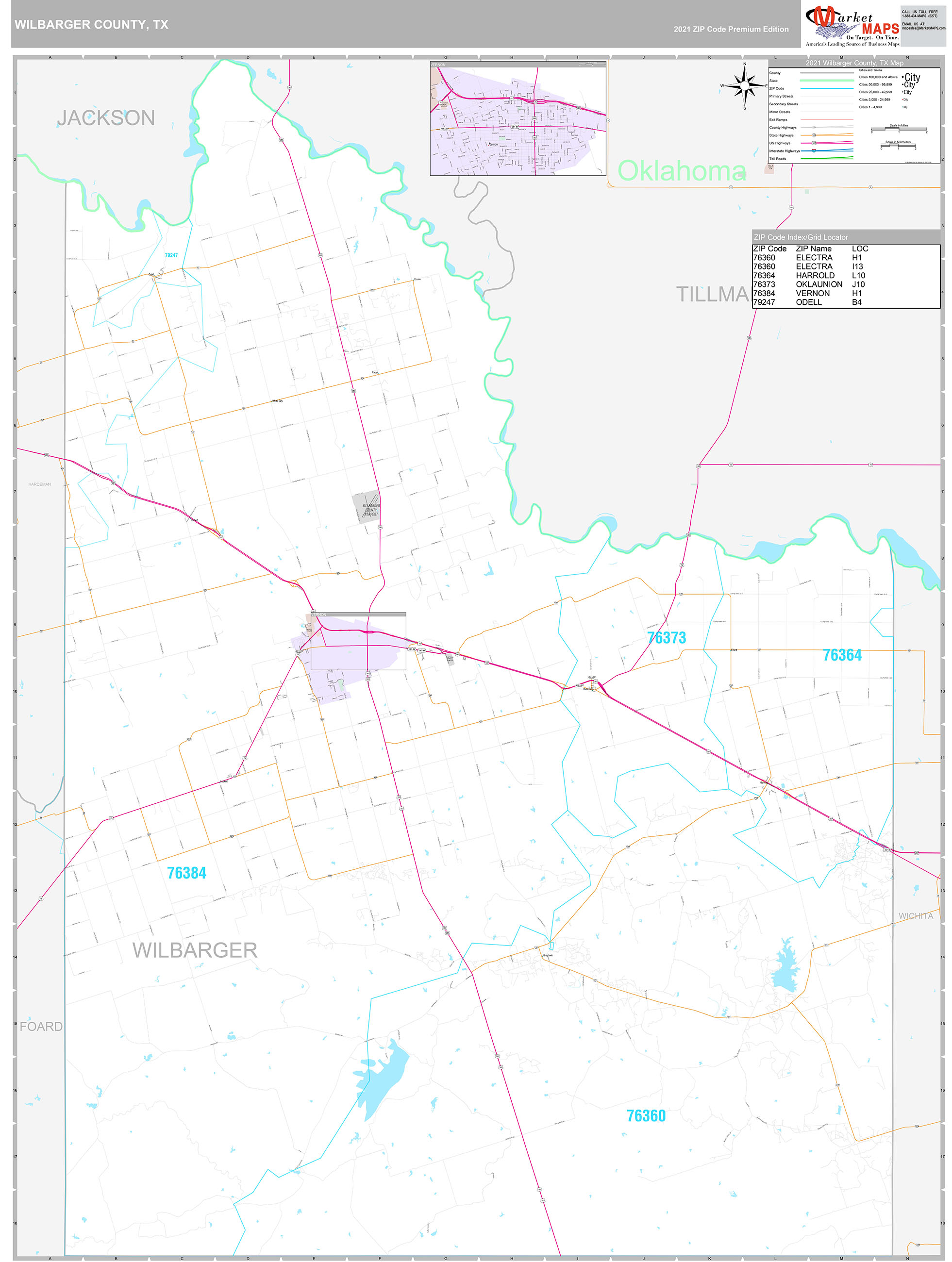Wilbarger County, TX Wall Map Premium Style by MarketMAPS