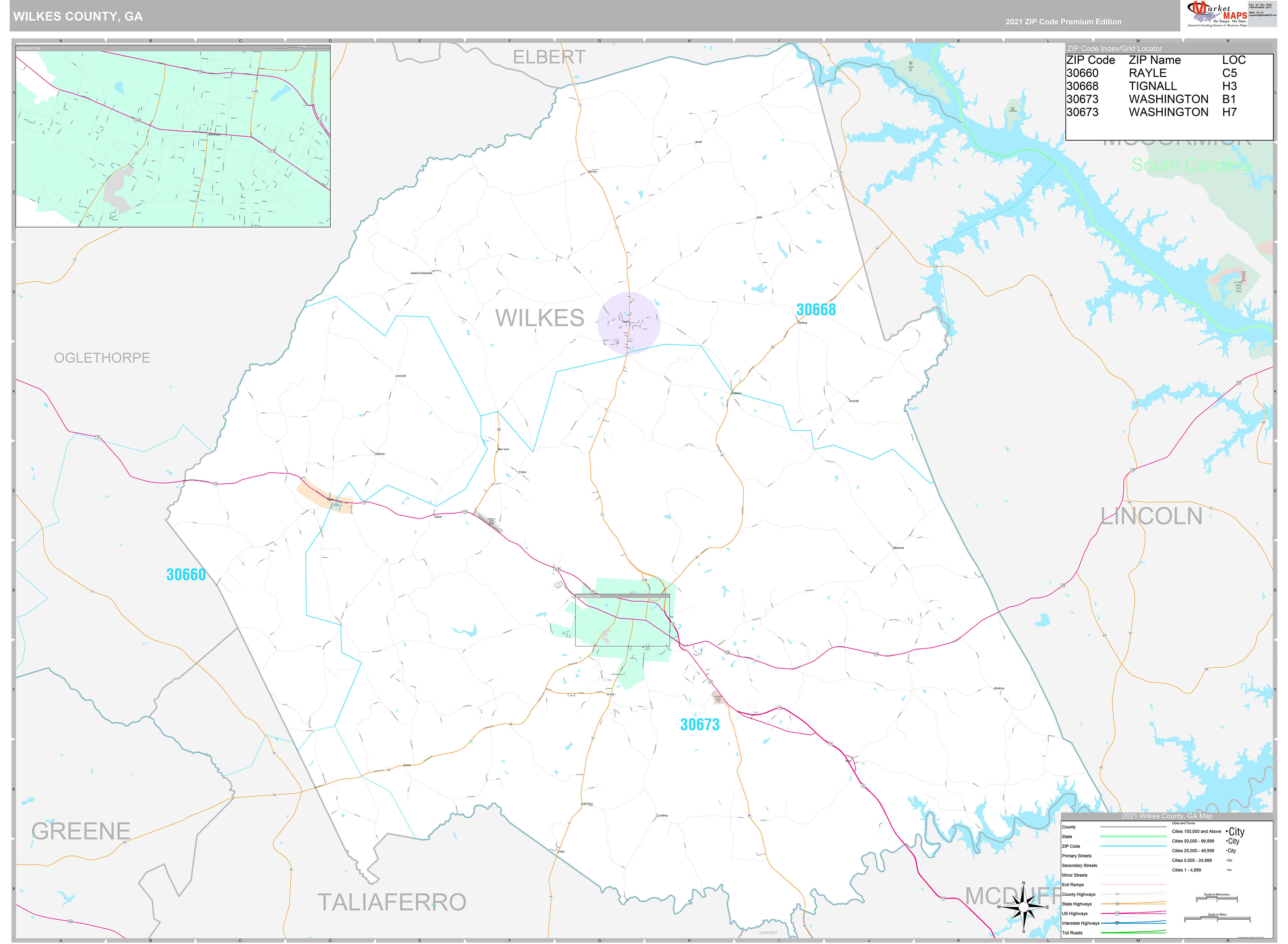 Wilkes County, GA Wall Map Premium Style by MarketMAPS