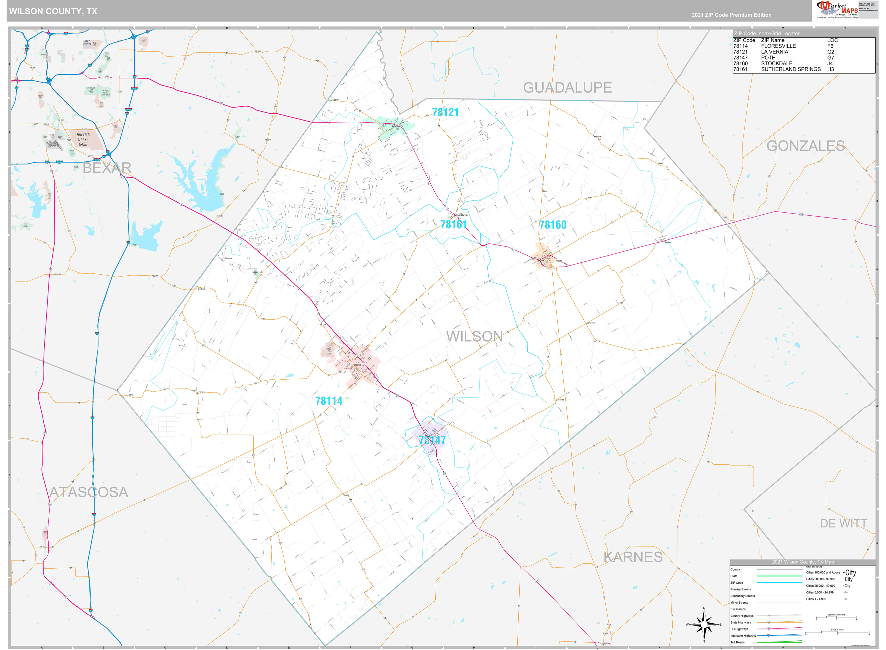 Wilson County, TX Wall Map Premium Style by MarketMAPS MapSales