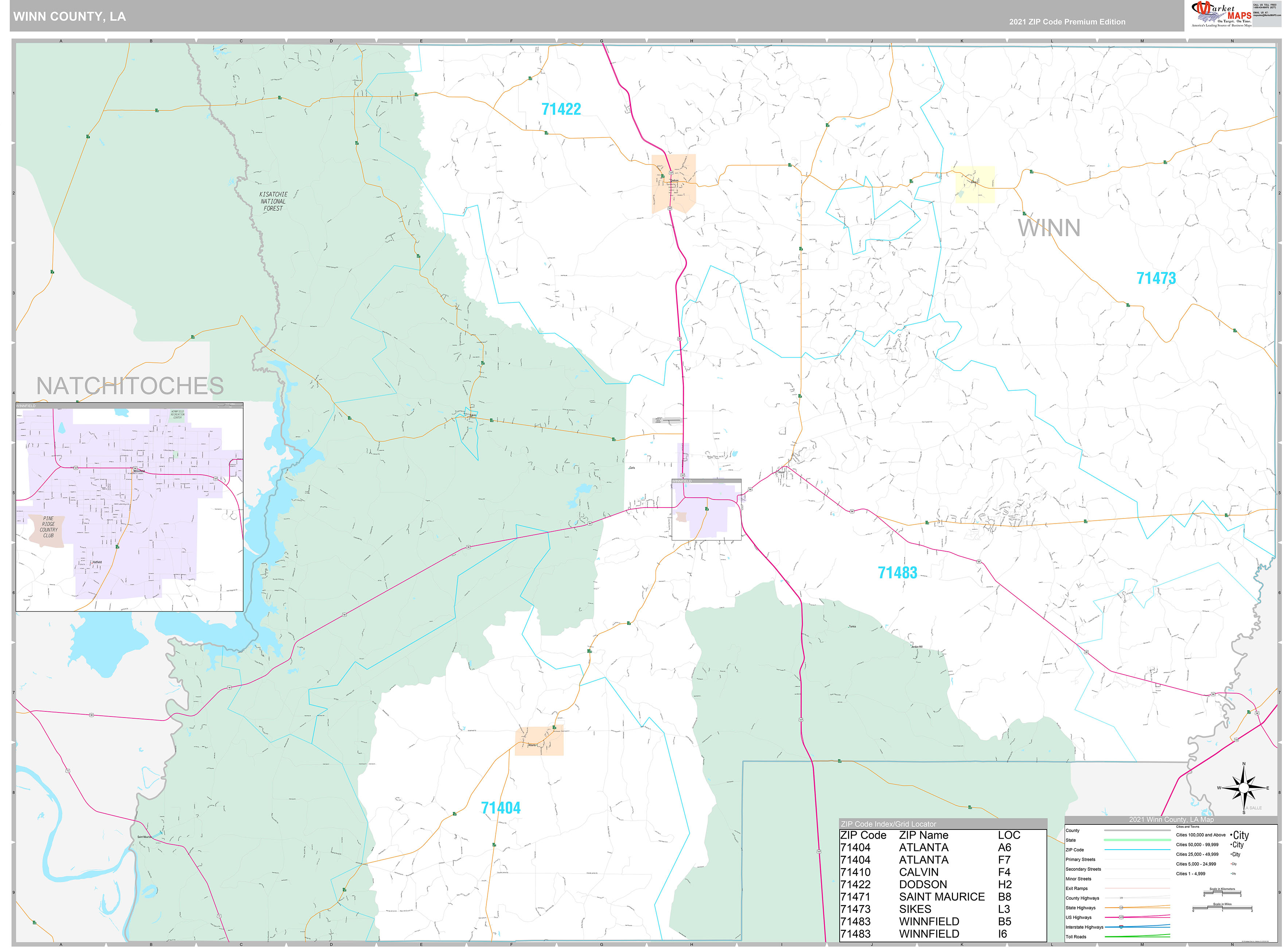 Winn County, LA Wall Map Premium Style by MarketMAPS