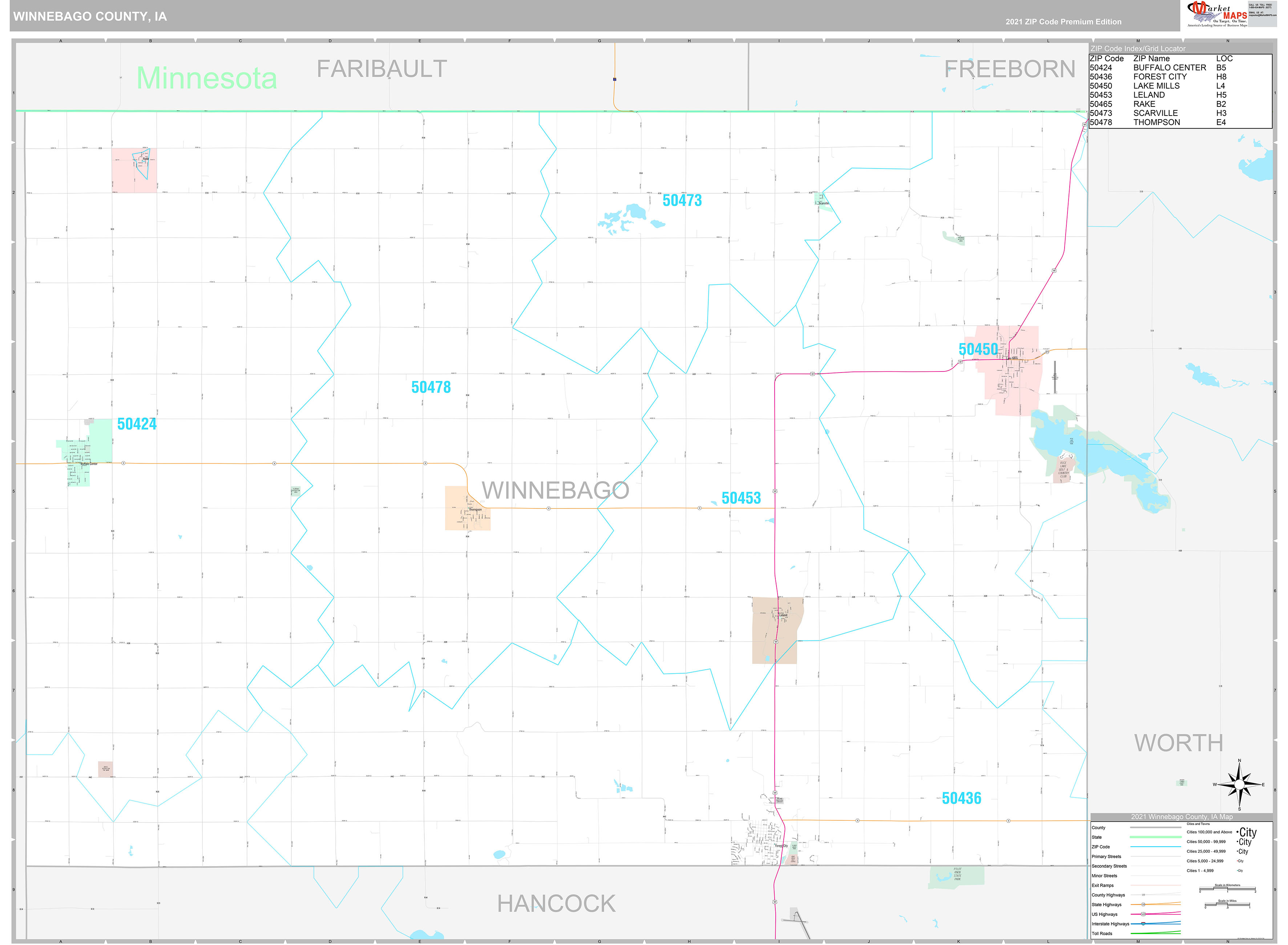 Winnebago County, IA Wall Map Premium Style by MarketMAPS