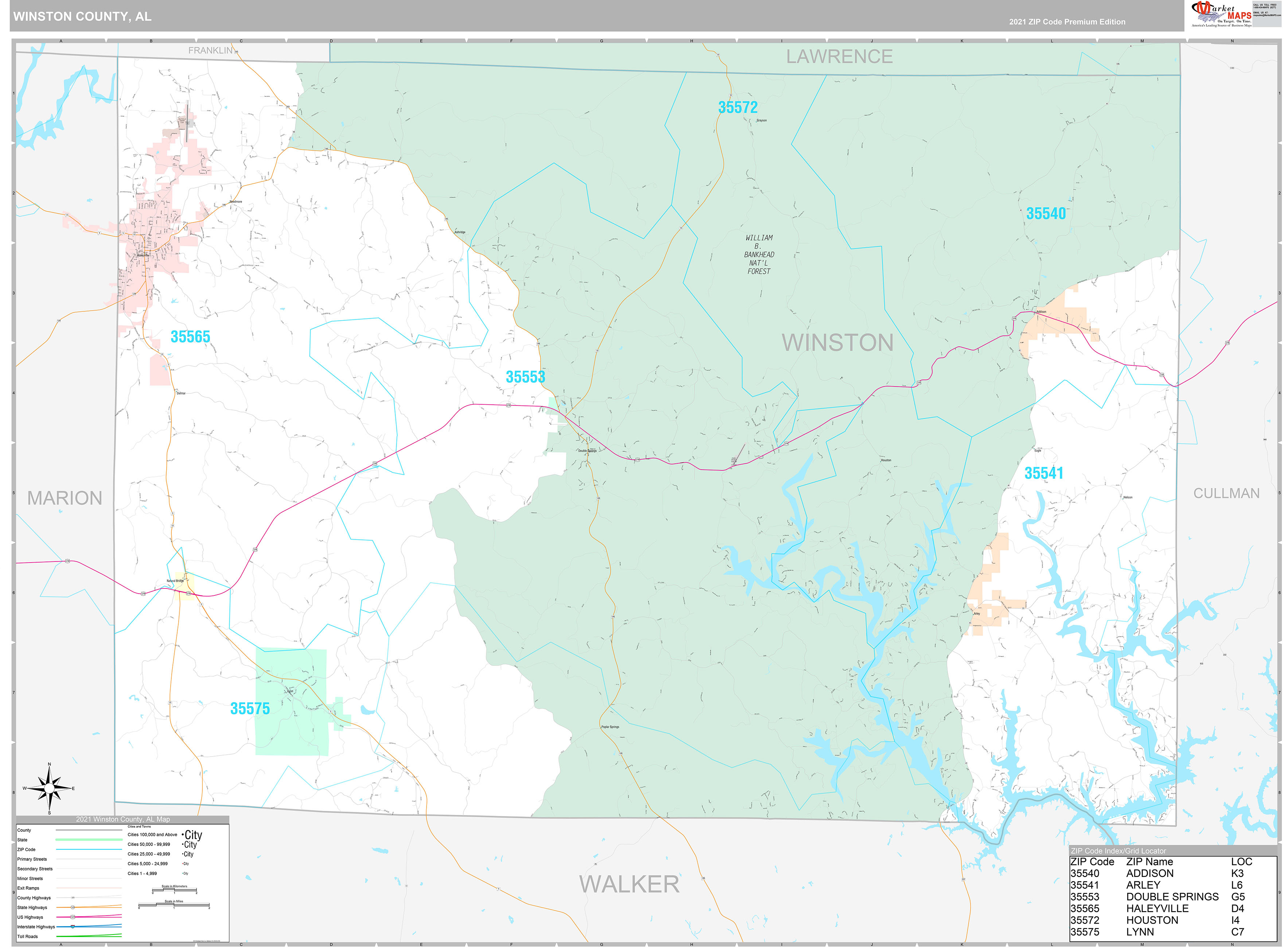 Winston County, AL Wall Map Premium Style by MarketMAPS