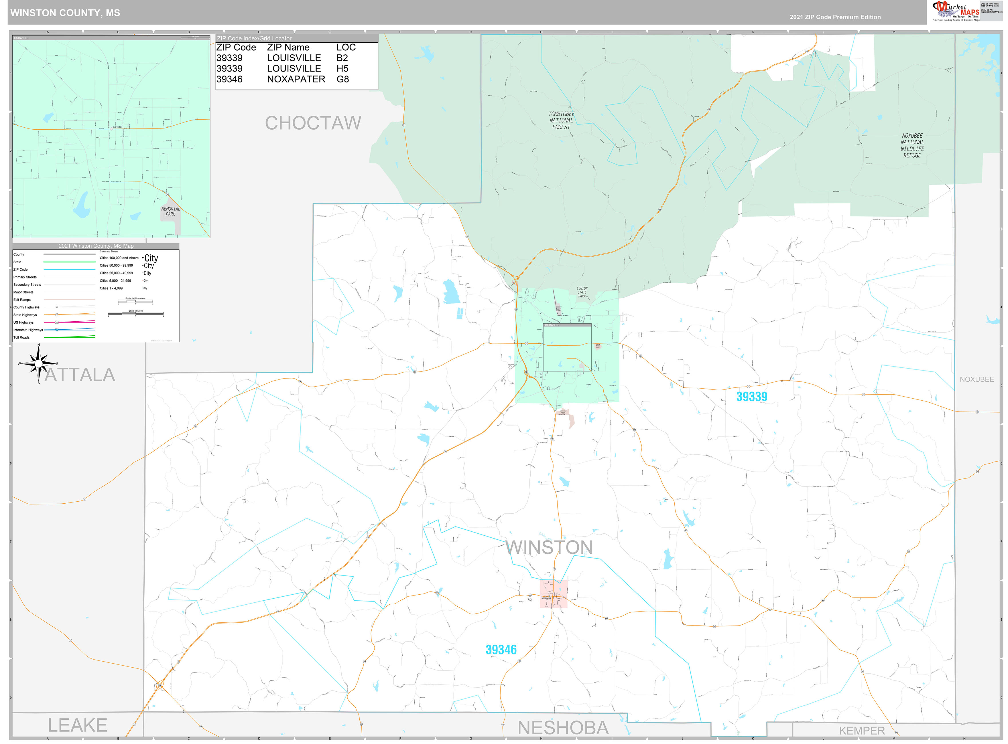 Winston County, MS Wall Map Premium Style by MarketMAPS MapSales
