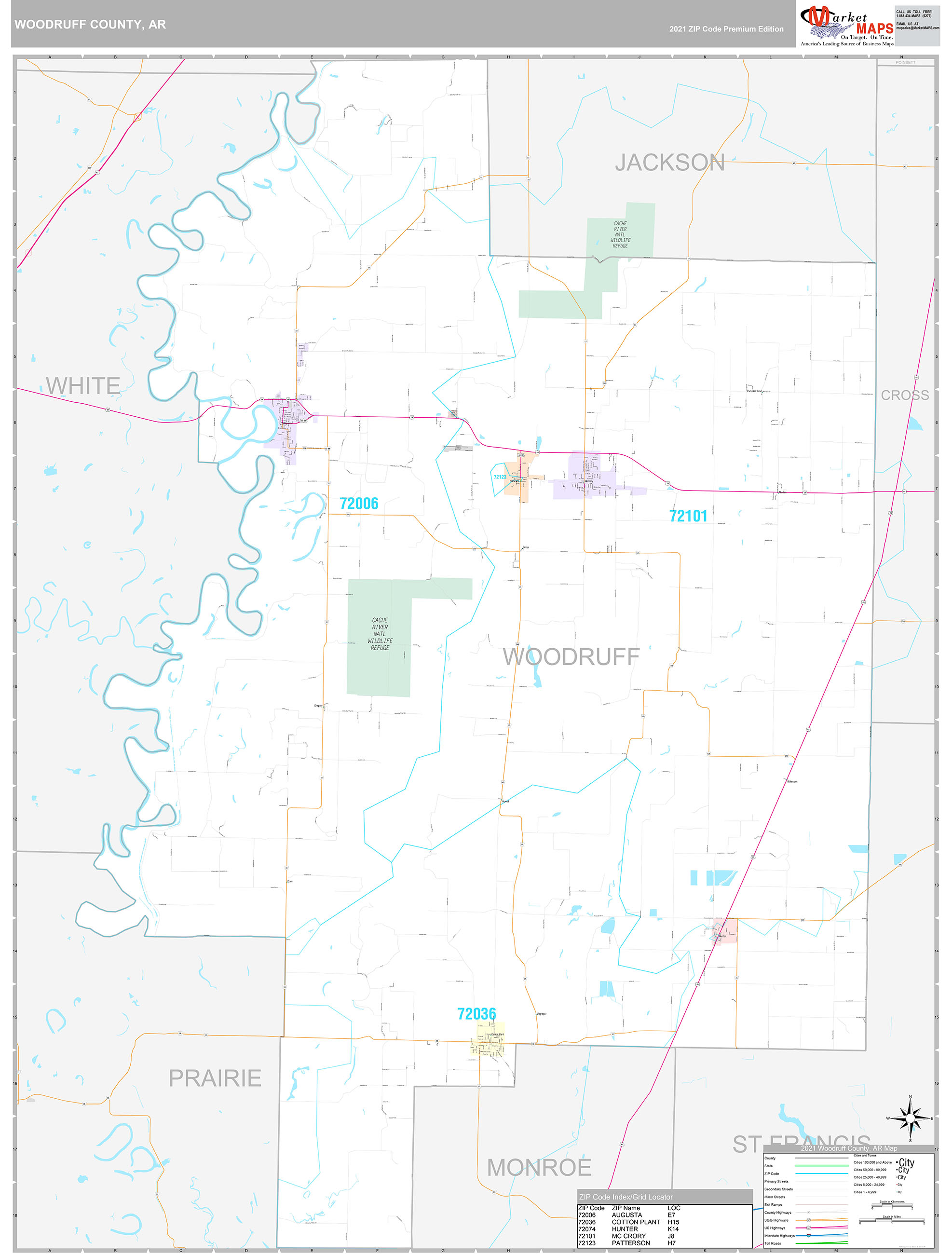 Woodruff County, AR Wall Map Premium Style by MarketMAPS