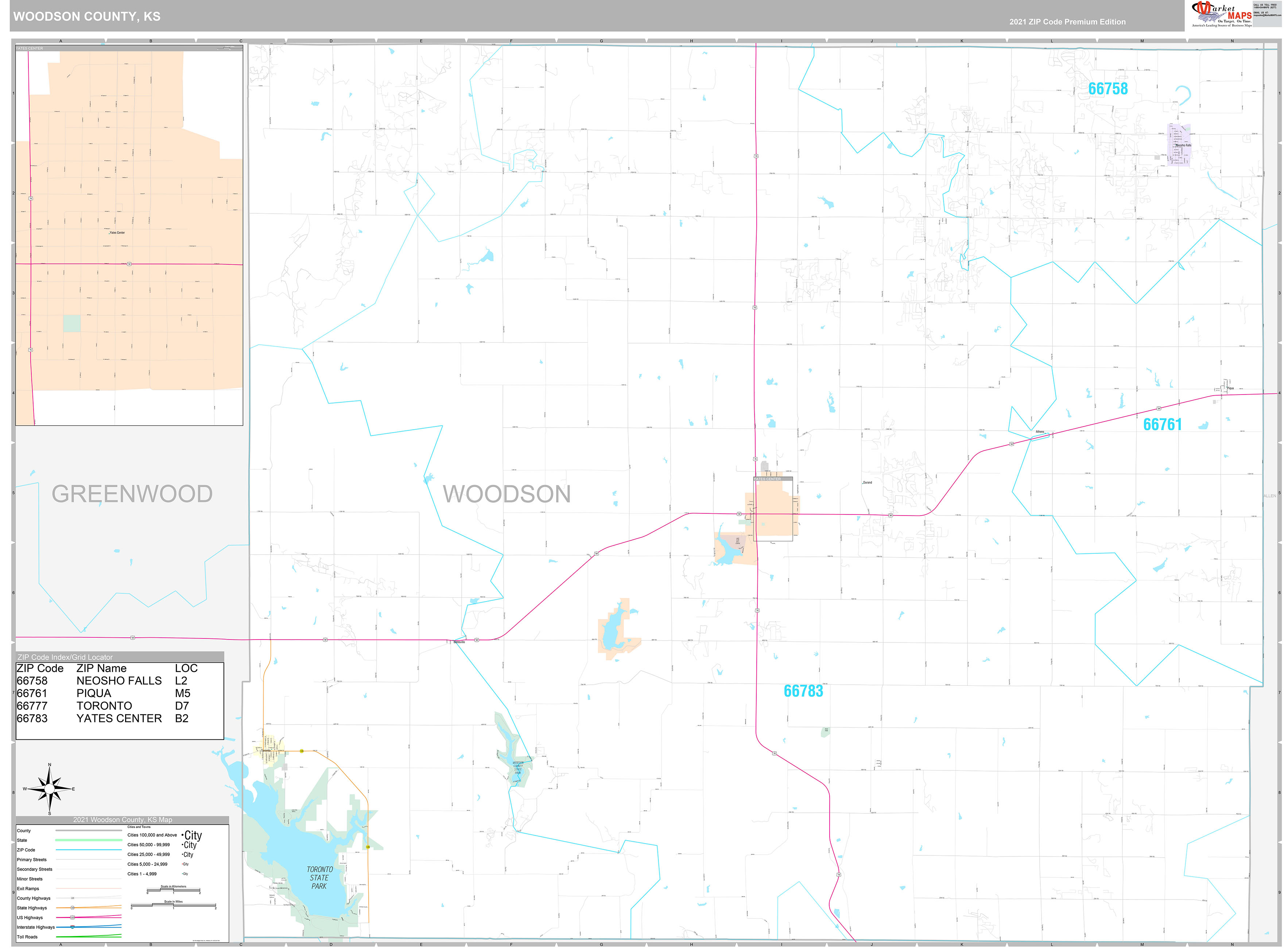 Woodson County, KS Wall Map Premium Style by MarketMAPS MapSales