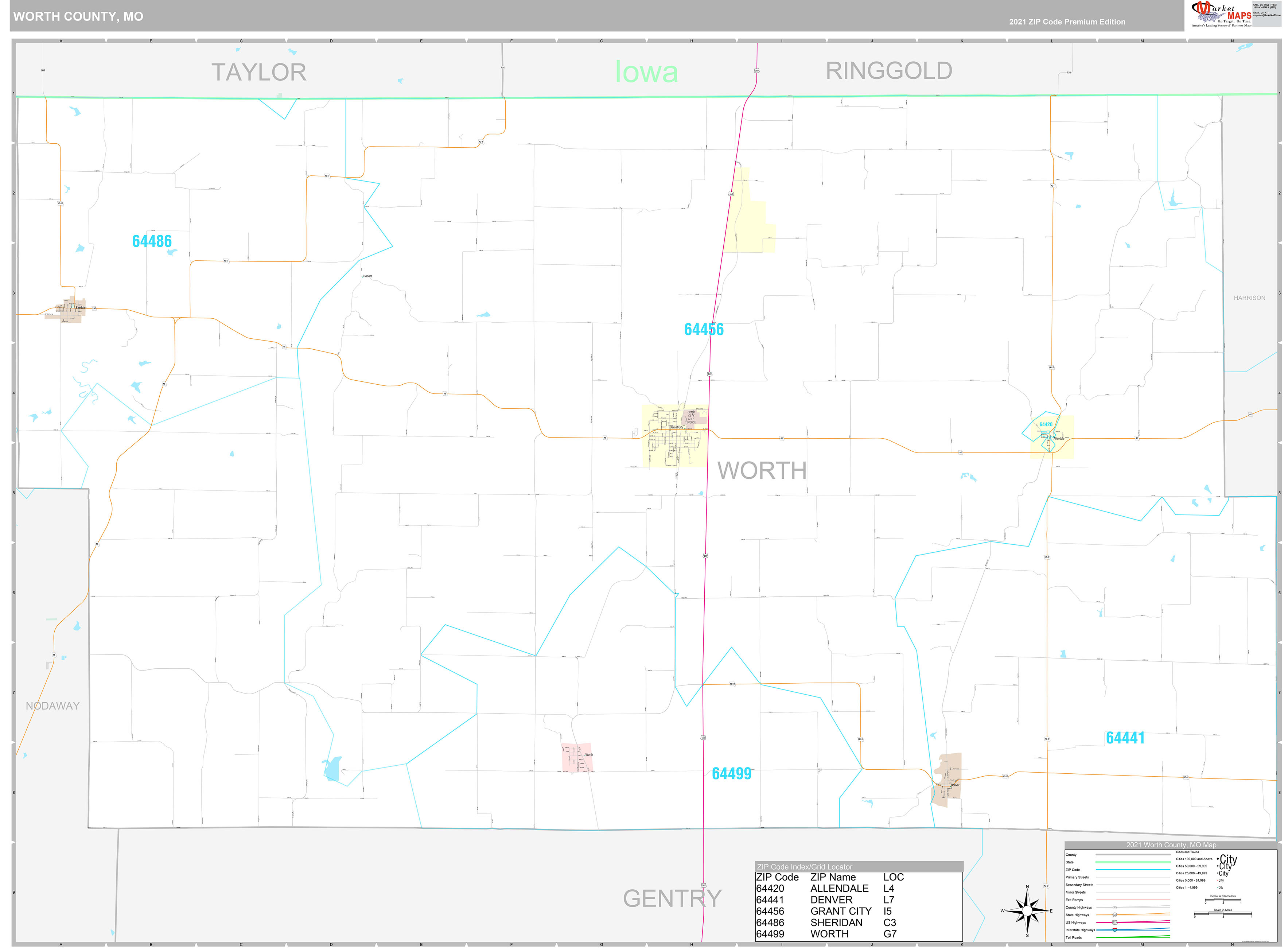 Worth County, MO Wall Map Premium Style by MarketMAPS
