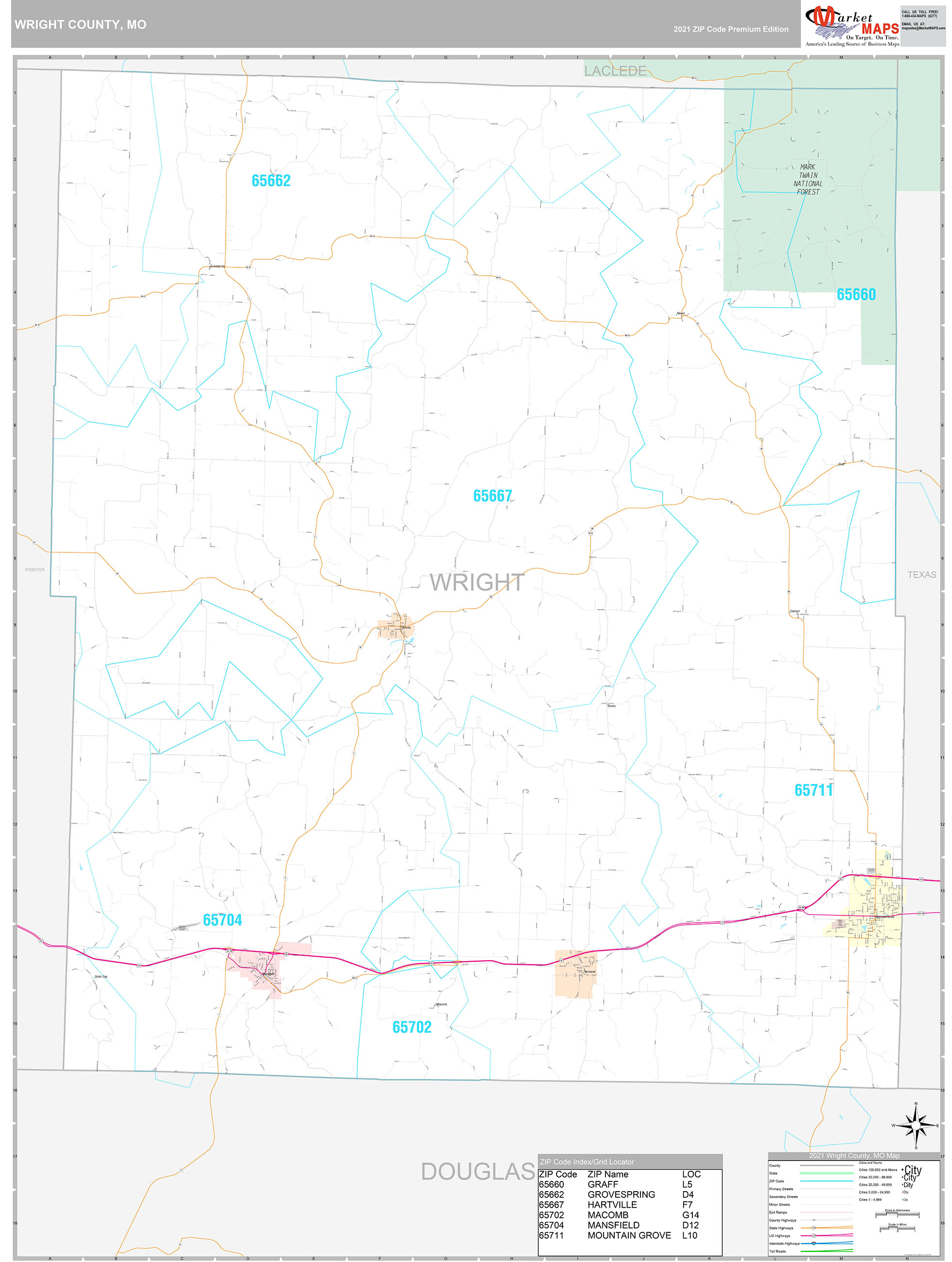 Wright County, MO Wall Map Premium Style by MarketMAPS