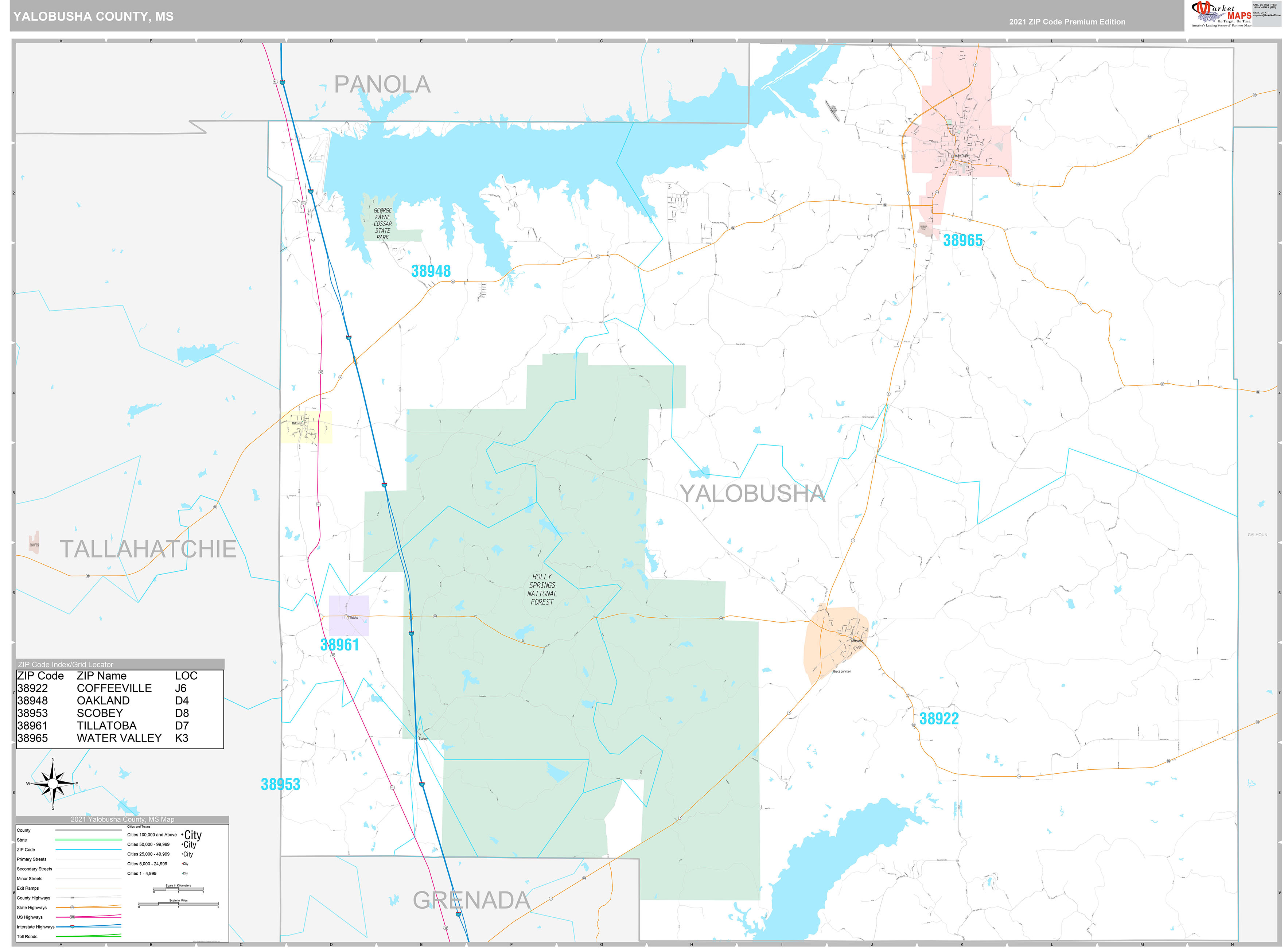 Yalobusha County Mississippi Jail Records Yalobusha County, MS Wall Map Premium Style by MarketMAPS - MapSales
