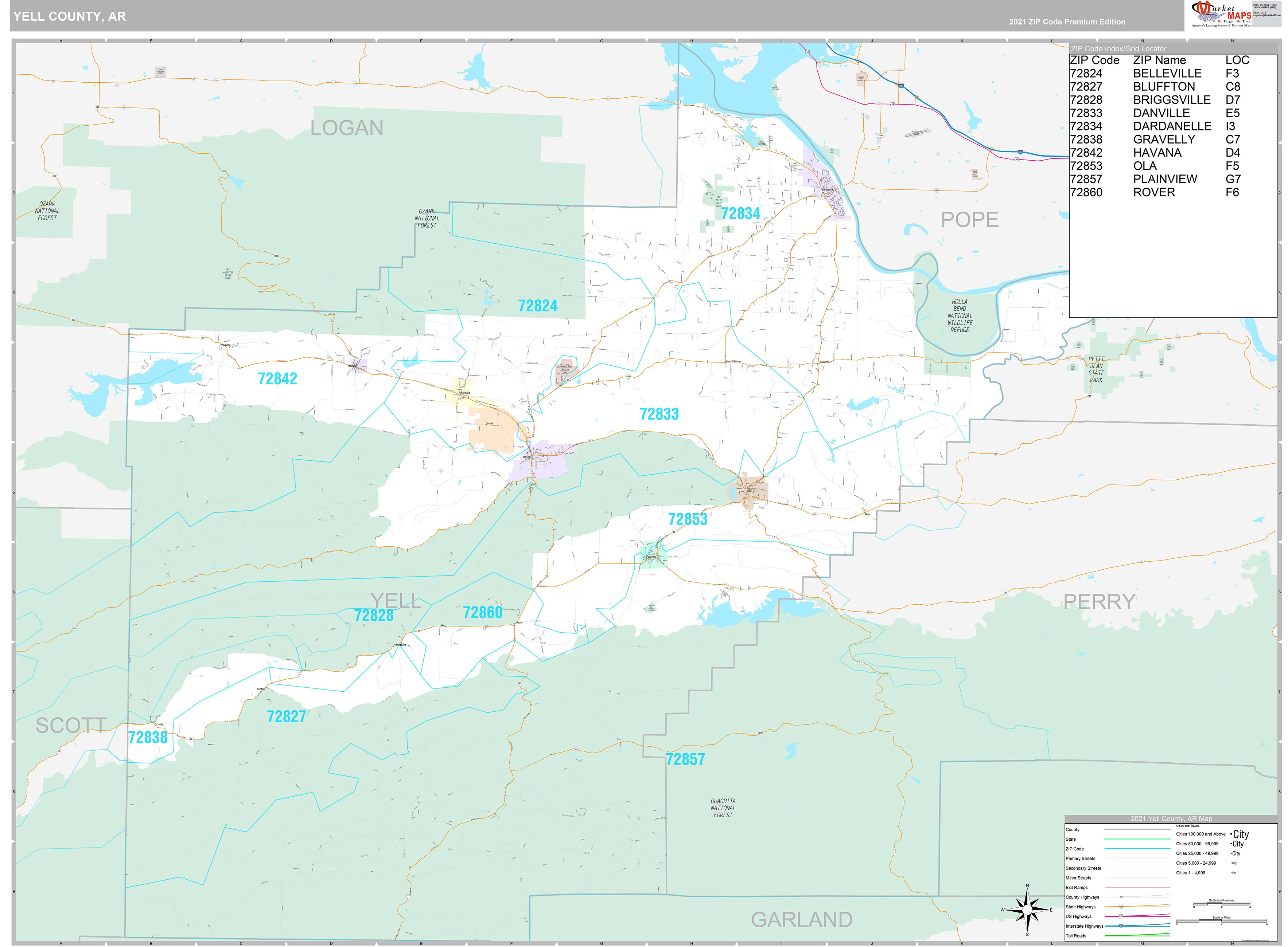 Yell County, AR Wall Map Premium Style by MarketMAPS