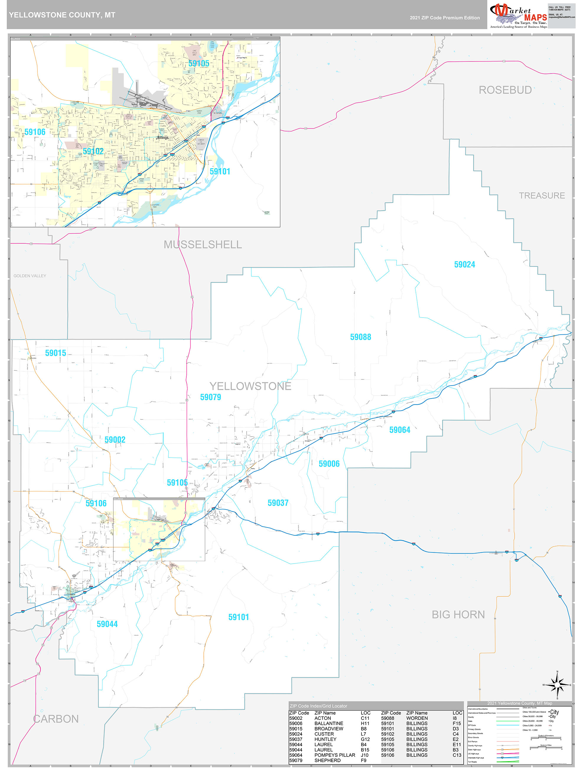 Yellowstone County, MT Wall Map Premium Style by MarketMAPS