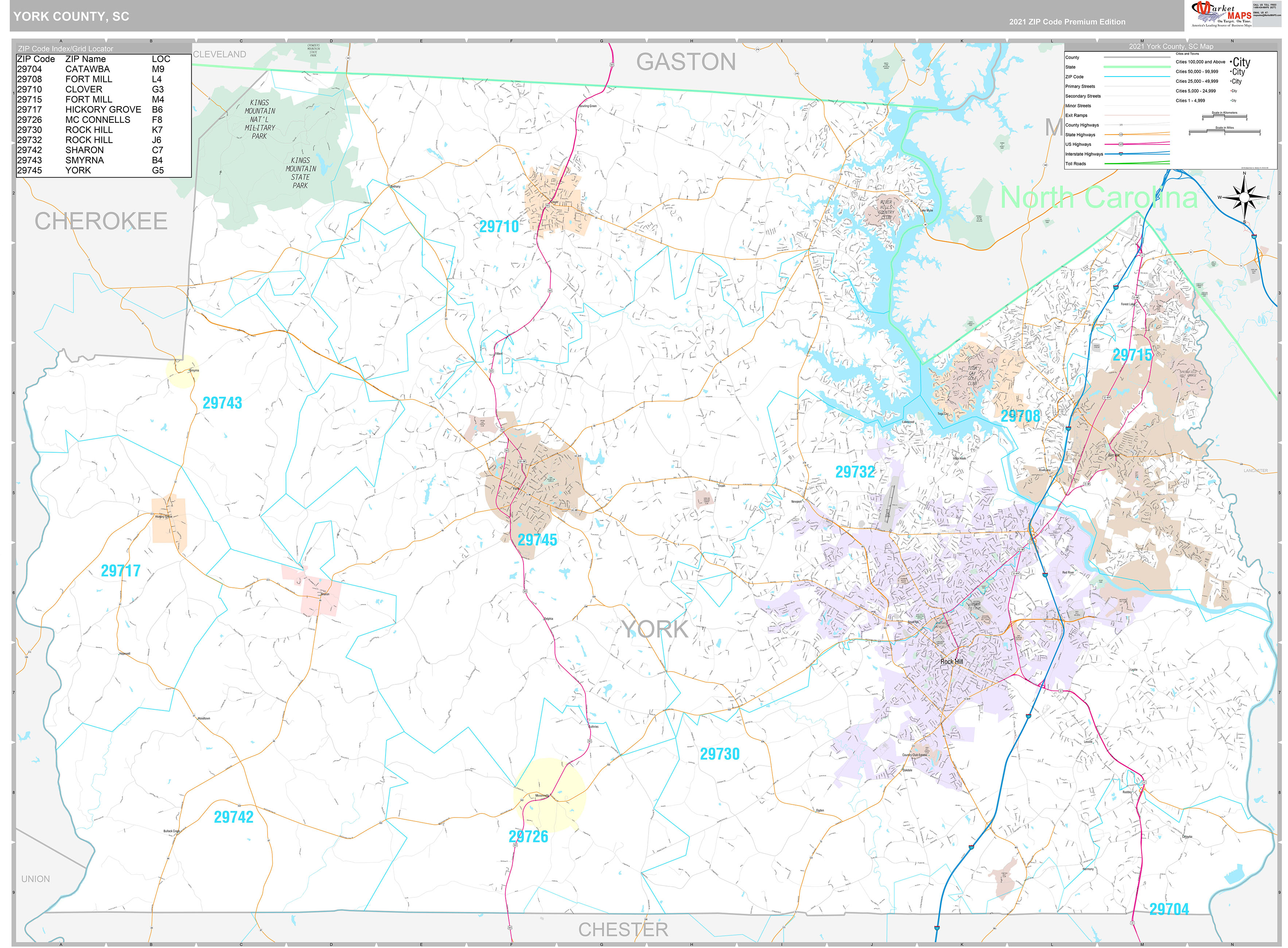 York County, SC Wall Map Premium Style by MarketMAPS MapSales