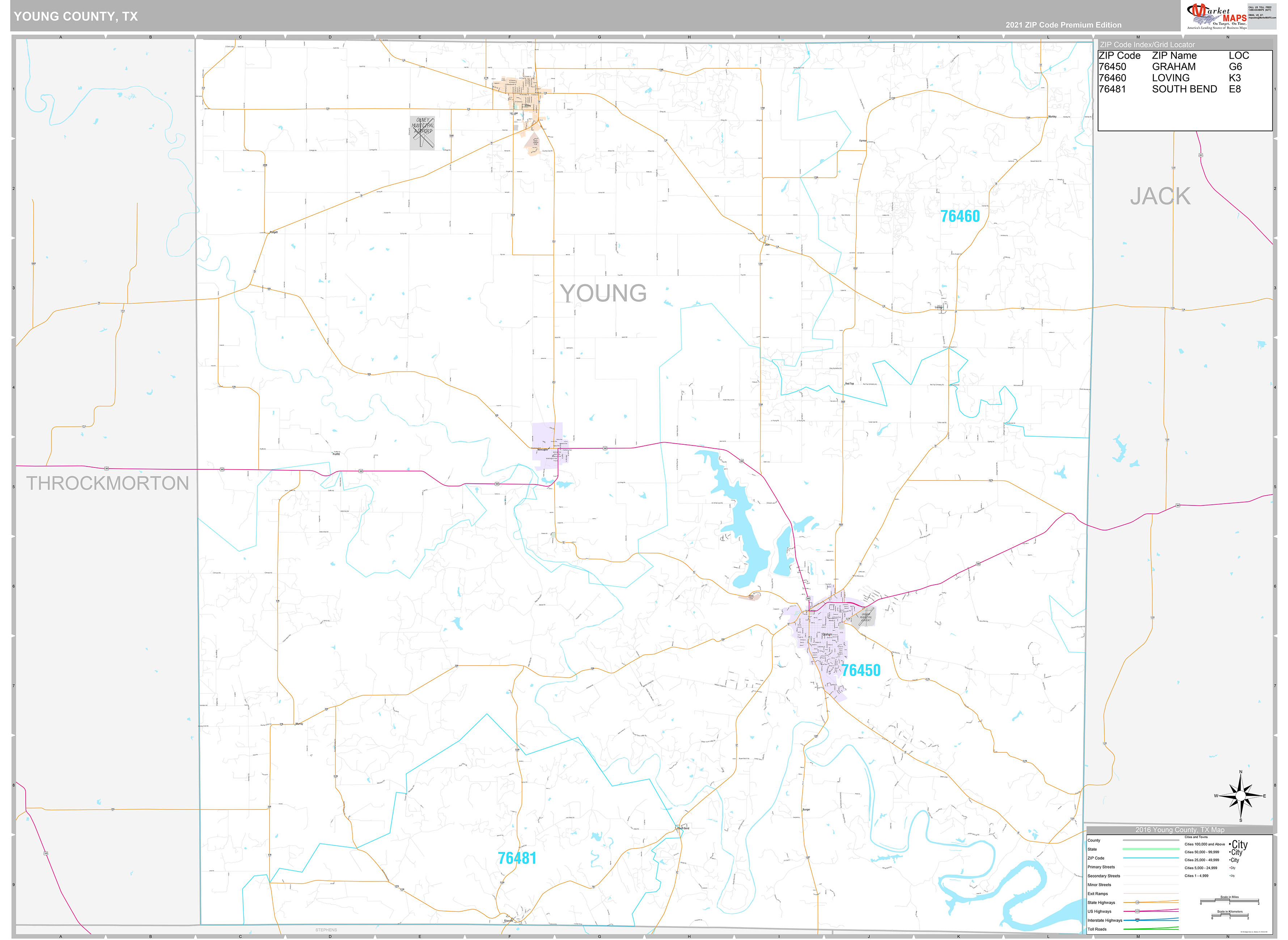 Young County, TX Wall Map Premium Style by MarketMAPS