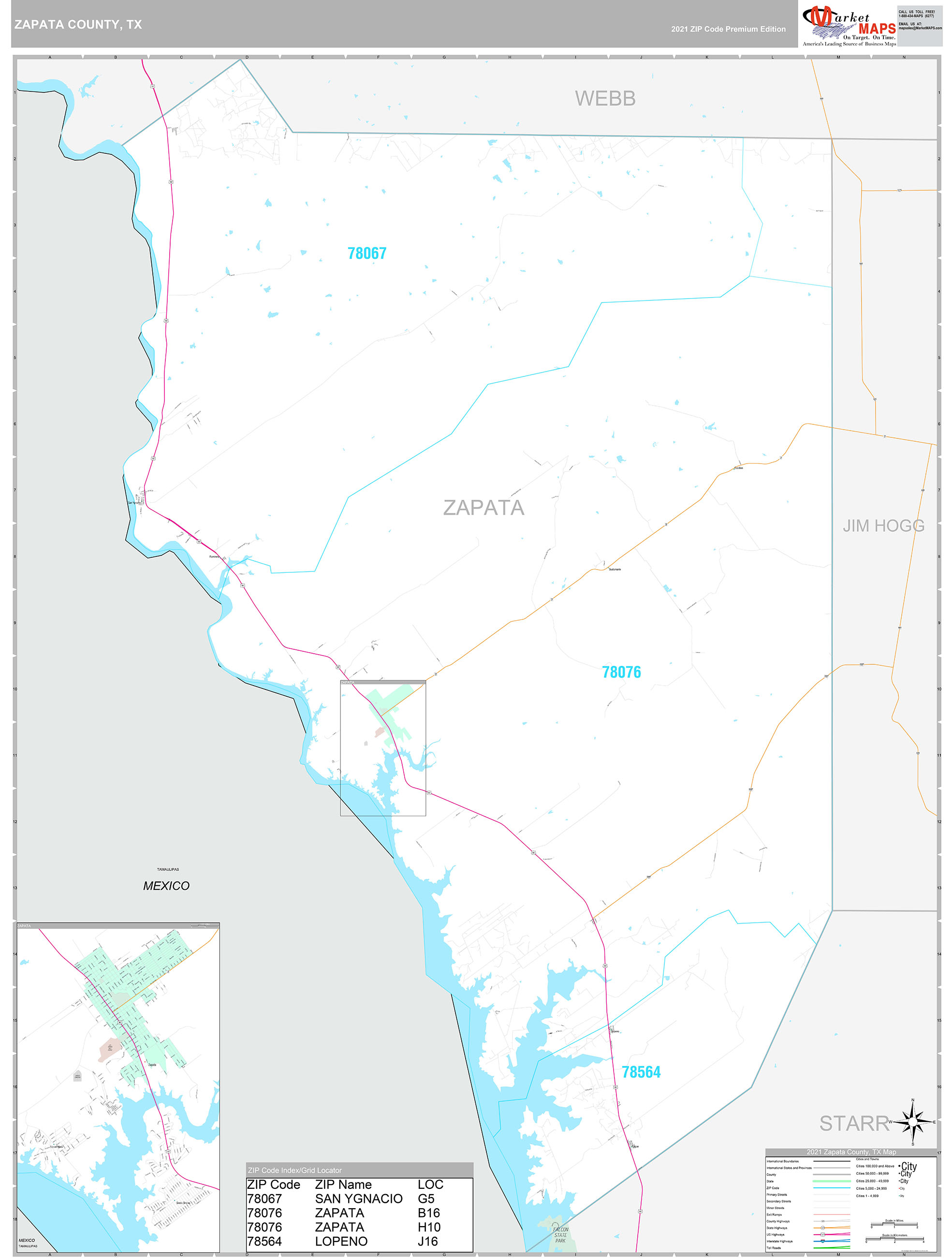 Zapata County, TX Wall Map Premium Style by MarketMAPS