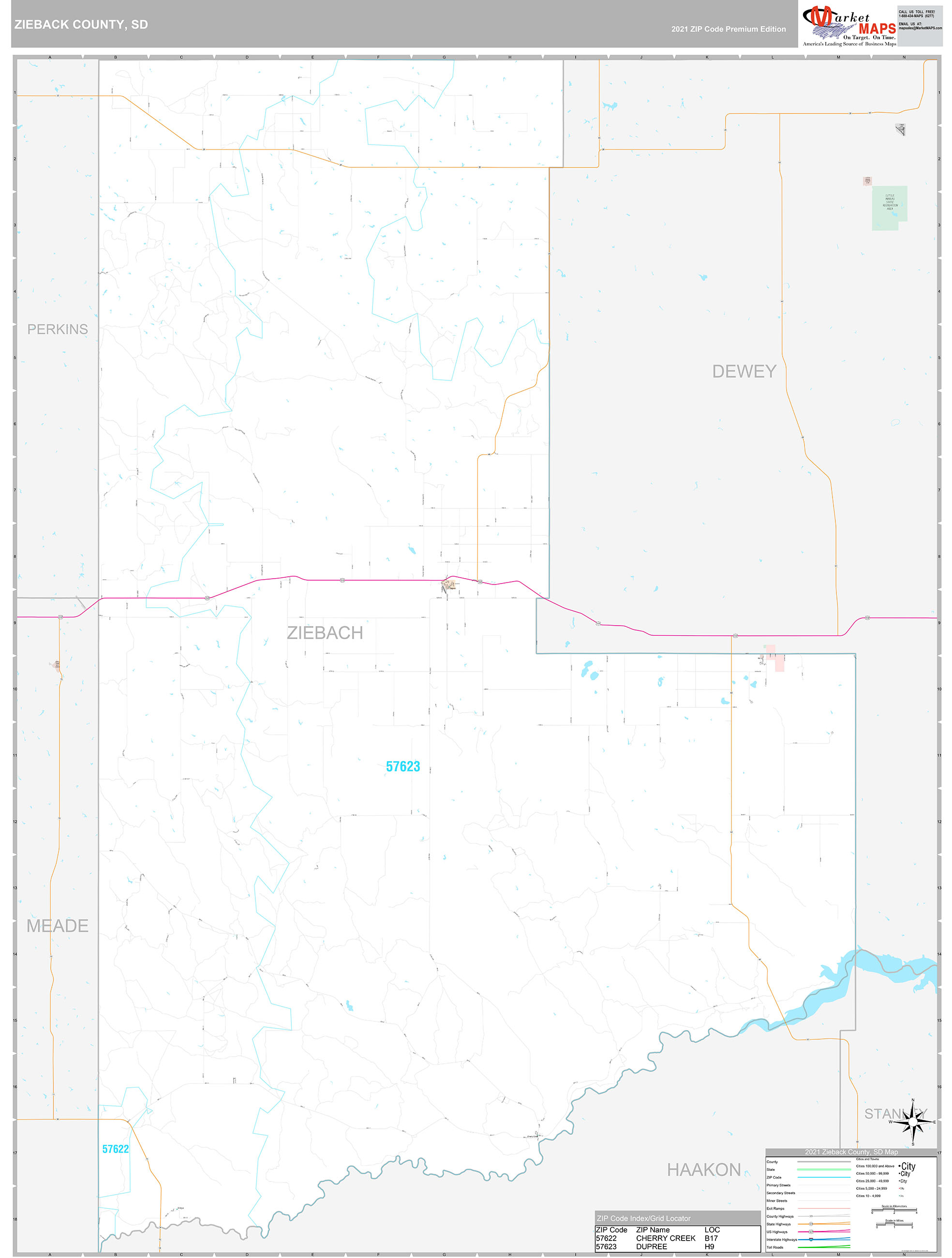 Ziebach County, SD Wall Map Premium Style by MarketMAPS