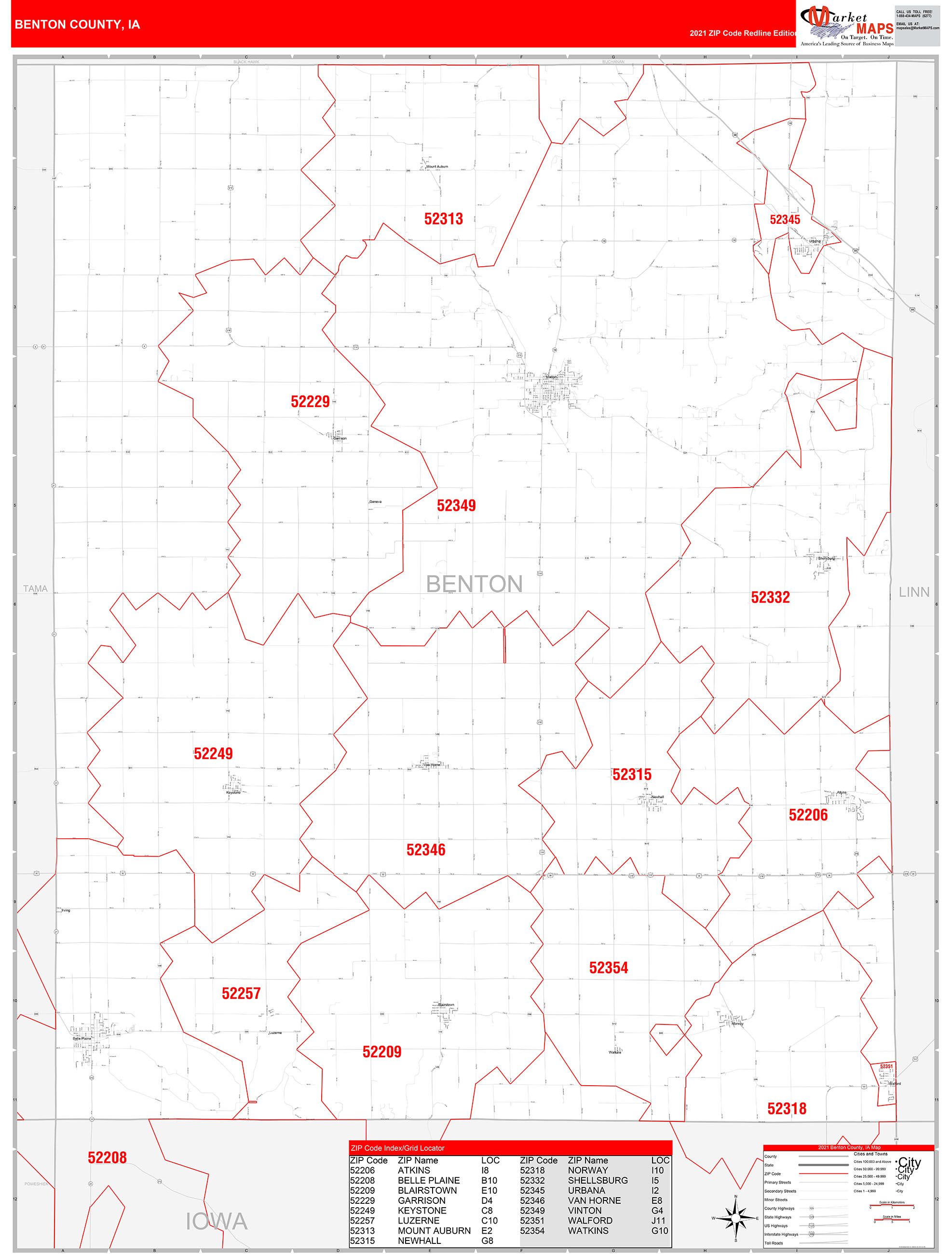 Benton County Or Zip Code Wall Map Red Line Style By Marketmaps