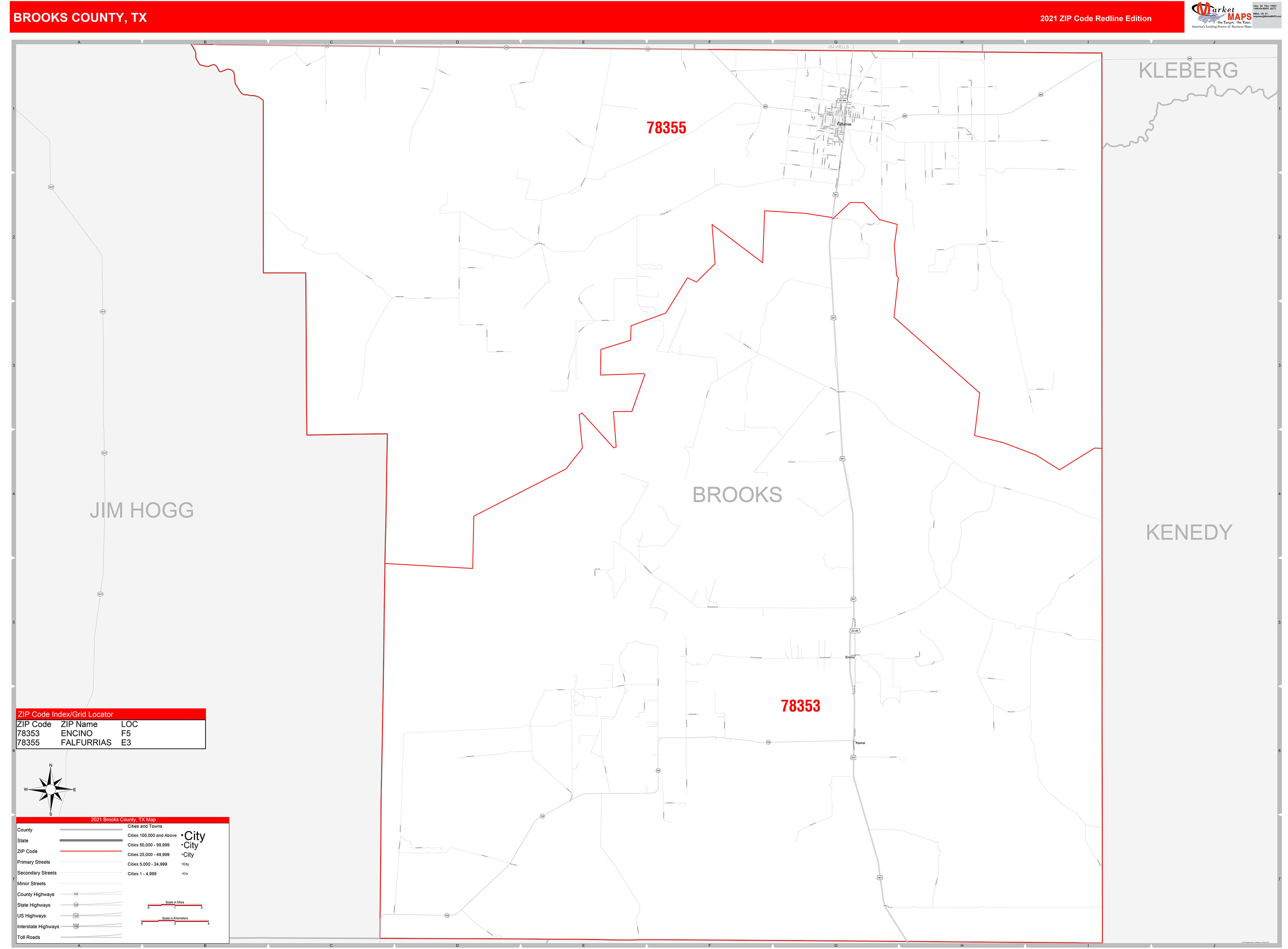 Brooks County Tx Zip Code Wall Map Red Line Style By Marketmaps Mapsales