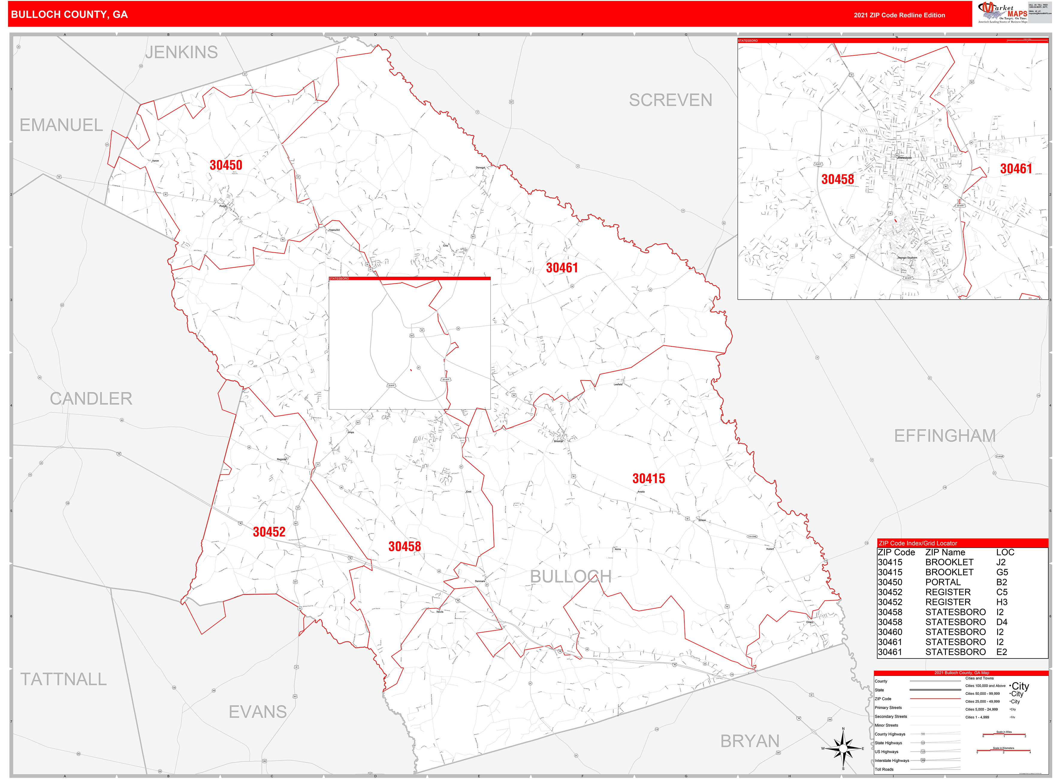 bulloch-county-ga-zip-code-wall-map-red-line-style-by-marketmaps